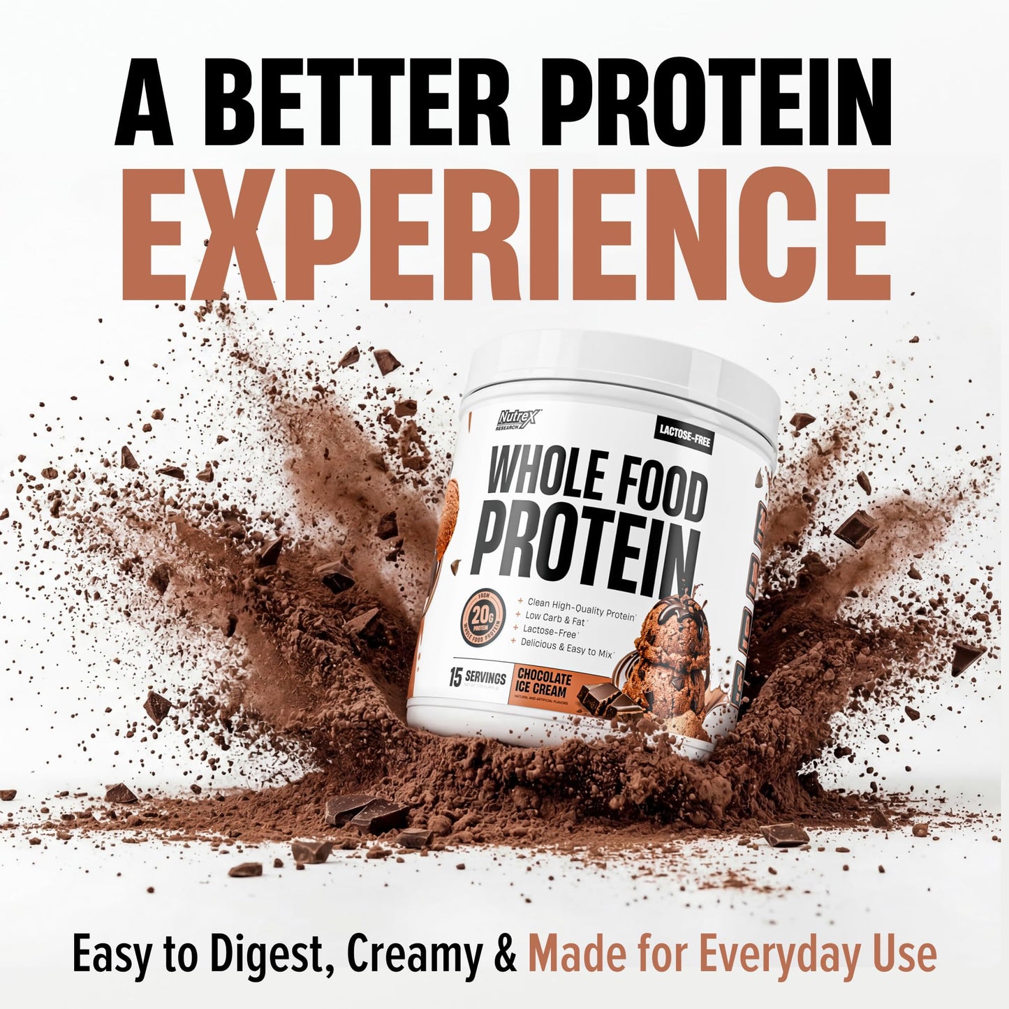 Nutrex Research Whole Food Protein Powder, 16 Servings, Chocolate Ice Cream