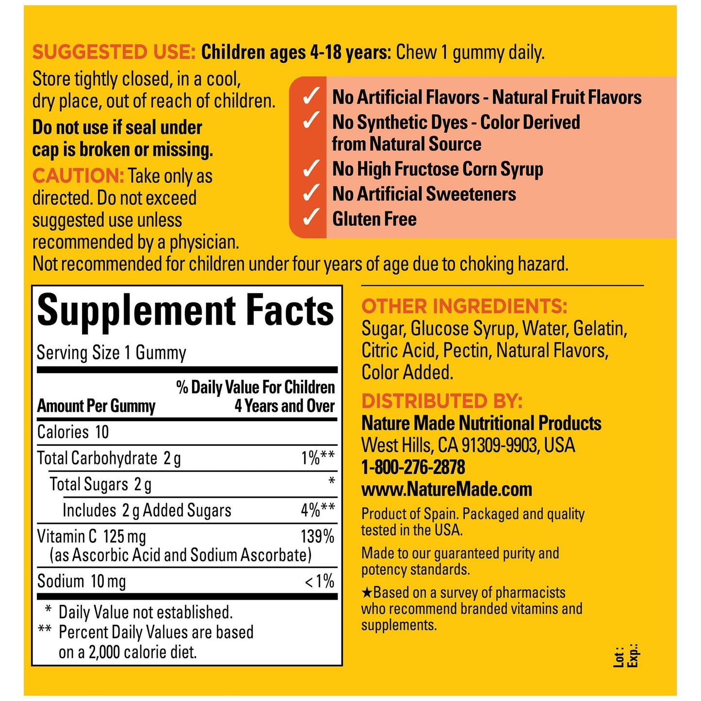 Nature Made Kids First Vitamin C Gummies for Kids, Dietary Supplement for Immune Support, 110 Gummies, 110 Day Supply