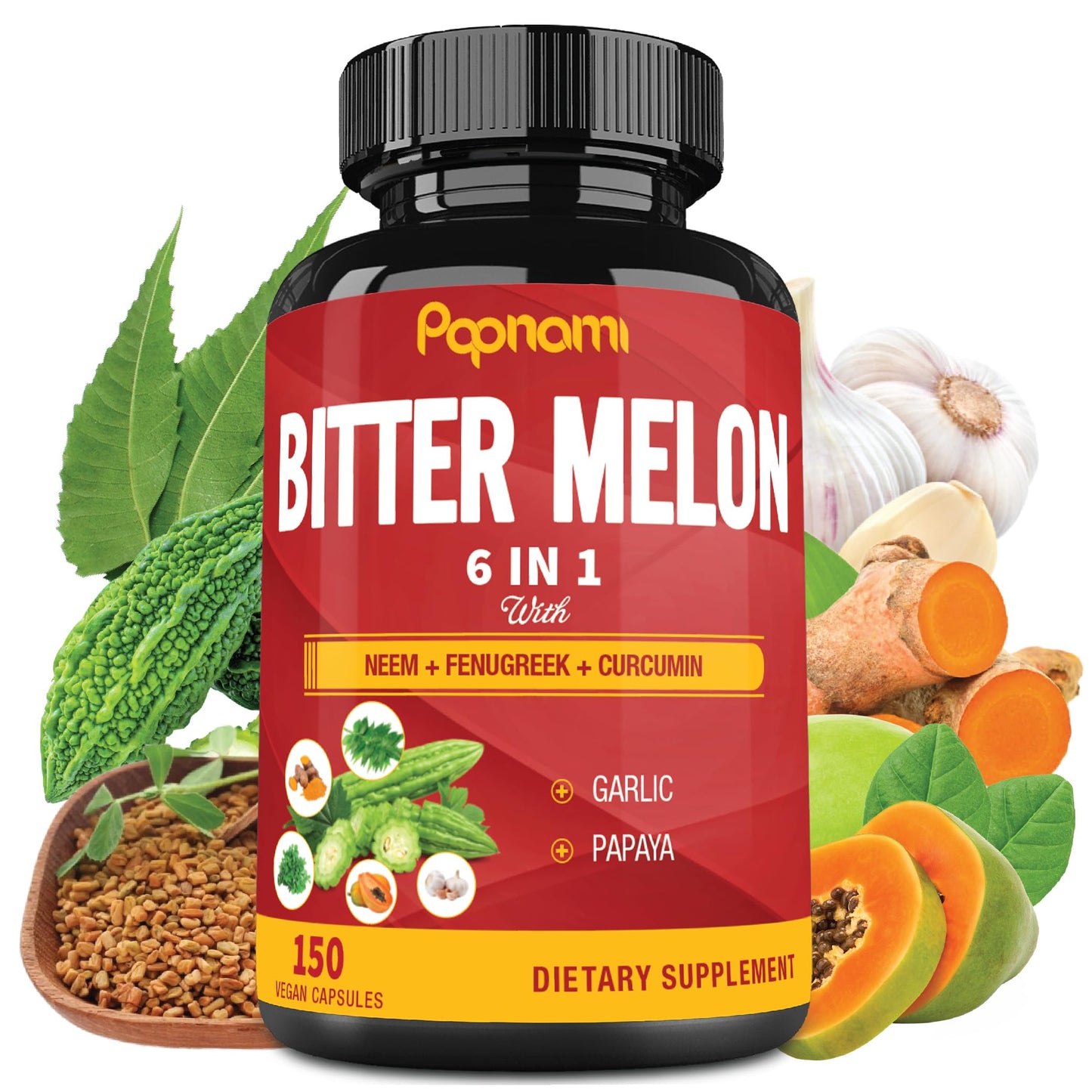 Papnami Organic Bitter Melon Extract Capsules, 150 Count