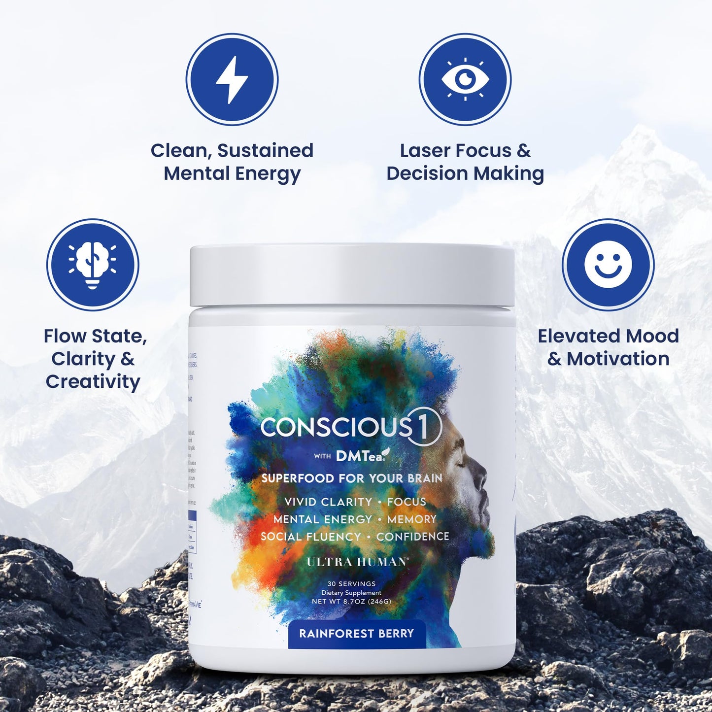 Ultra Human CONSCIOUS1 Focus Boosting Superfood Blend Powder 2.7 Ounce
