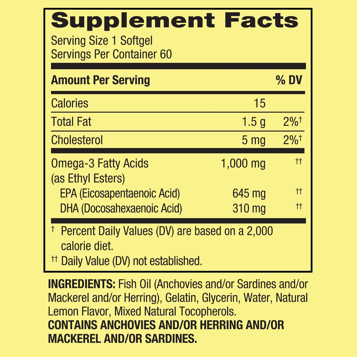 Fusion Shop Store Omega-3 1000mg Fish Oil Softgels, 60 Count