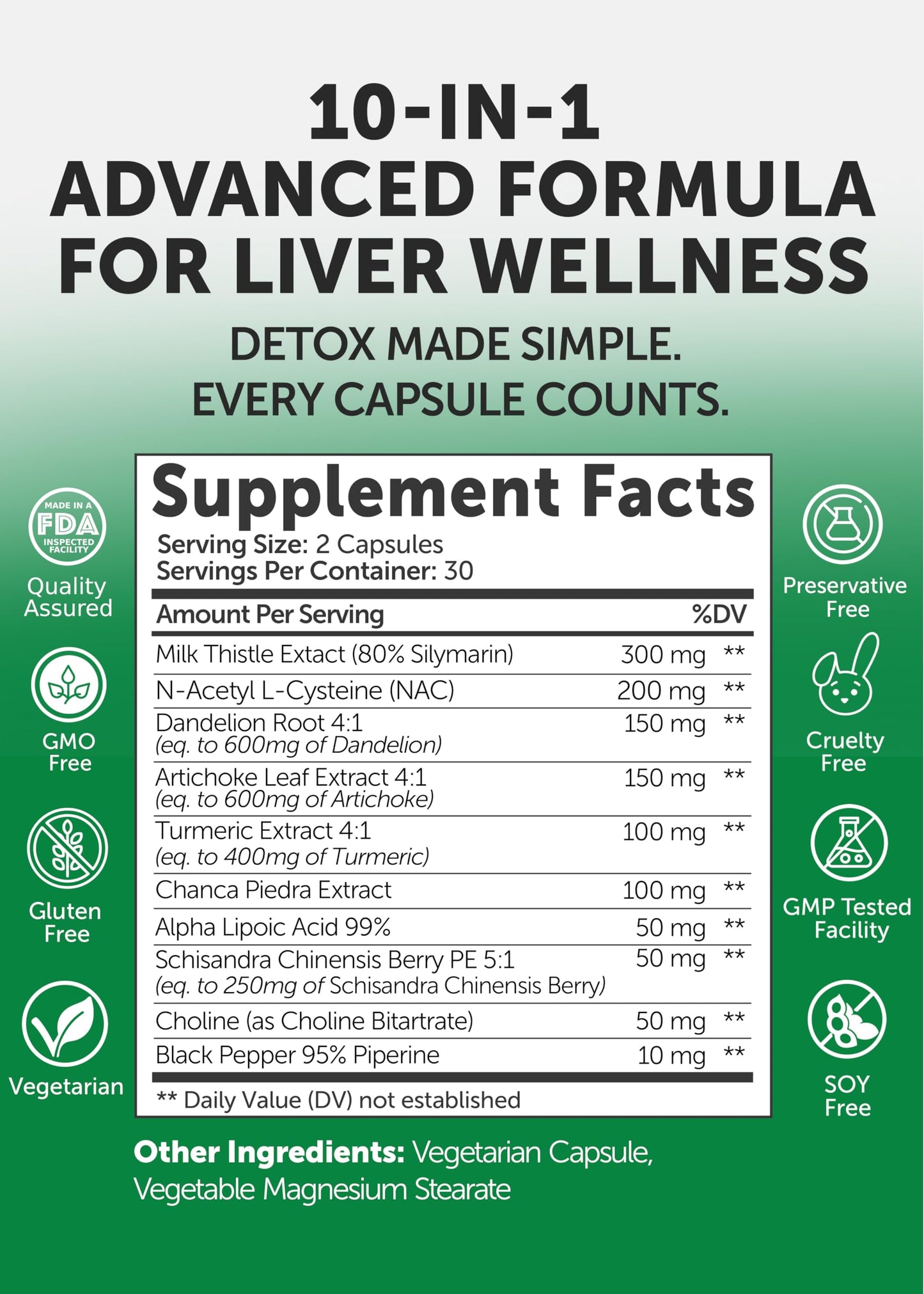 Lunakai Liver Cleanse Detox & Repair 10-in-1 with Milk Thistle & NAC Capsules, 60 Count