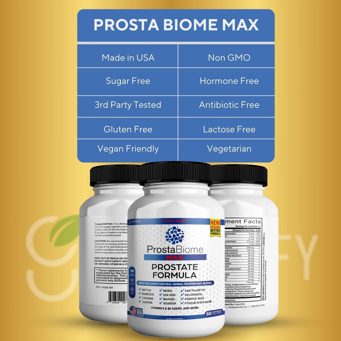 GREENVIFY ProstaBiome Max Prostate Support Formula Capsules 180 Count