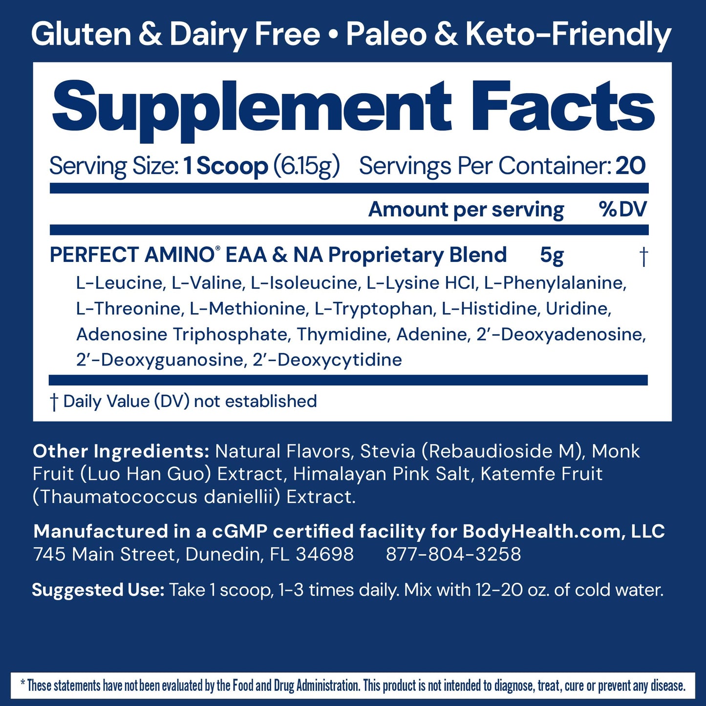 BodyHealth PerfectAmino BCAA and EAA Powder, Chocolate, 20 Servings