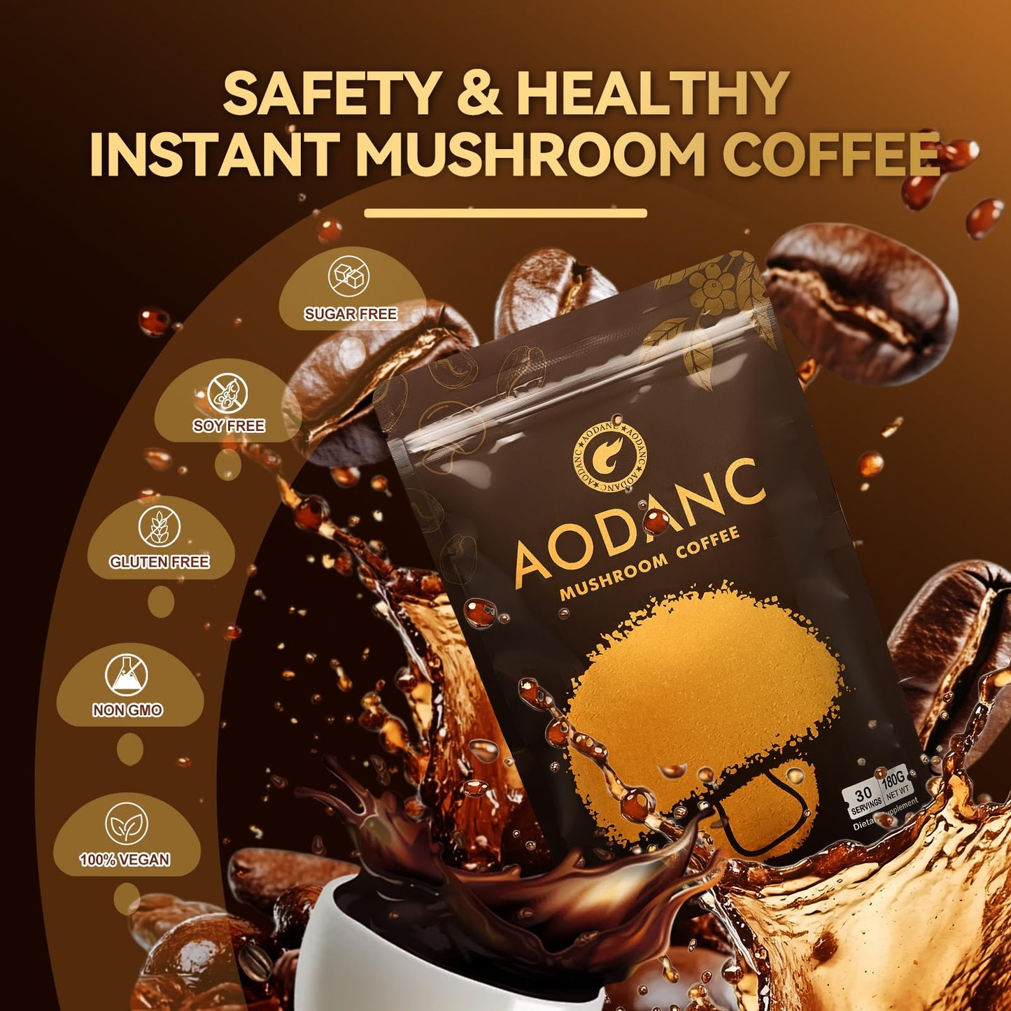 AODANC Mushroom Coffee Powder 6.35 Ounce