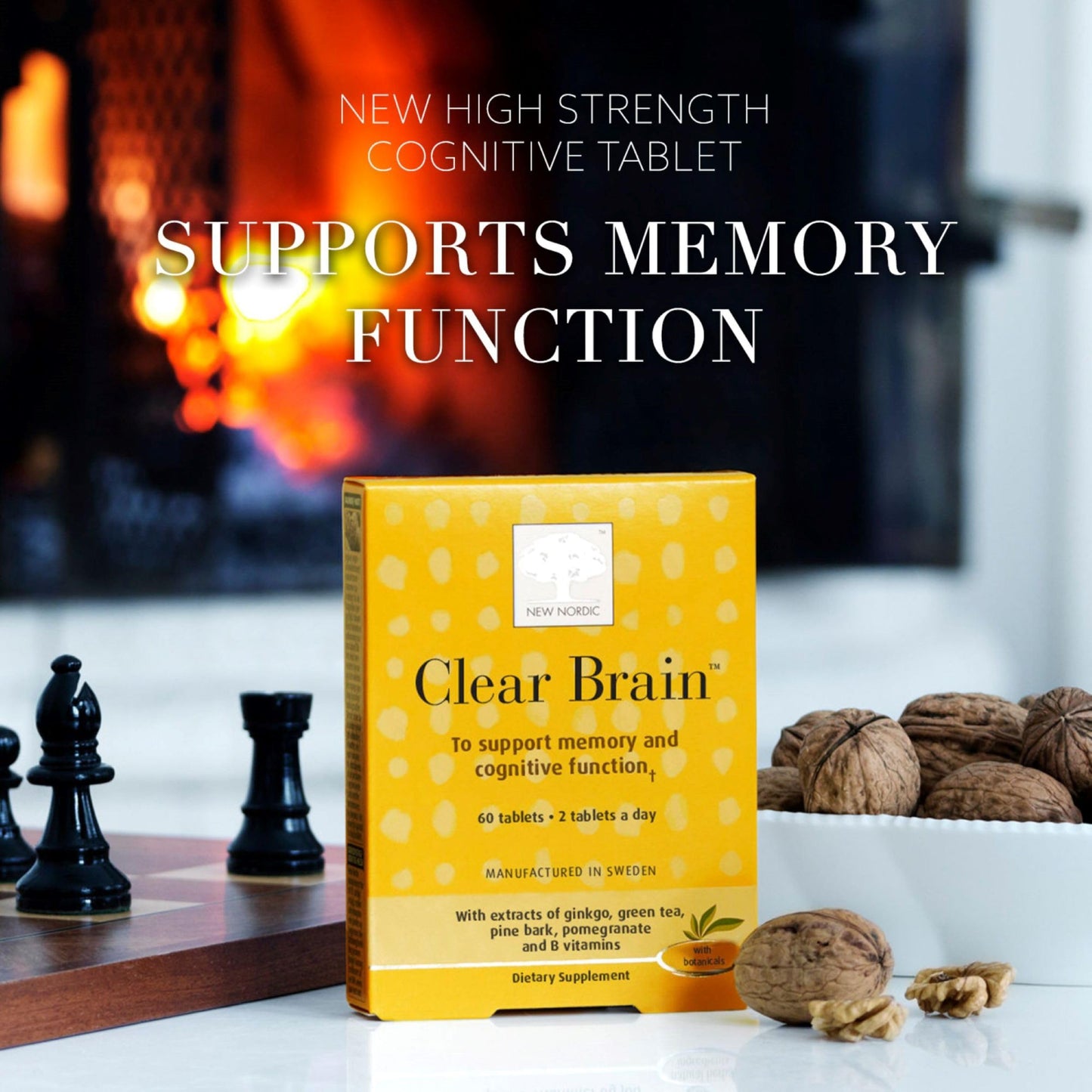 New Nordic Clear Brain Tablets, Supports Normal Cognitive Health and Memory with Green Tea and Walnut, 60 Tablets