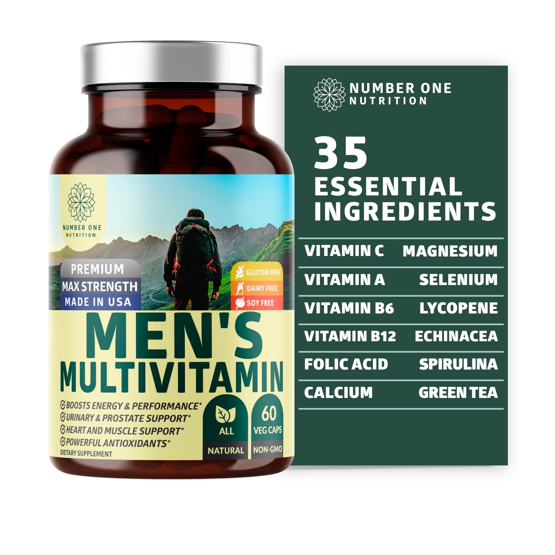 Number One Nutrition Premium Men's Daily Multivitamin Multimineral Supplement Capsule, 60 Veg Caps, Gluten Free, Non-GMO