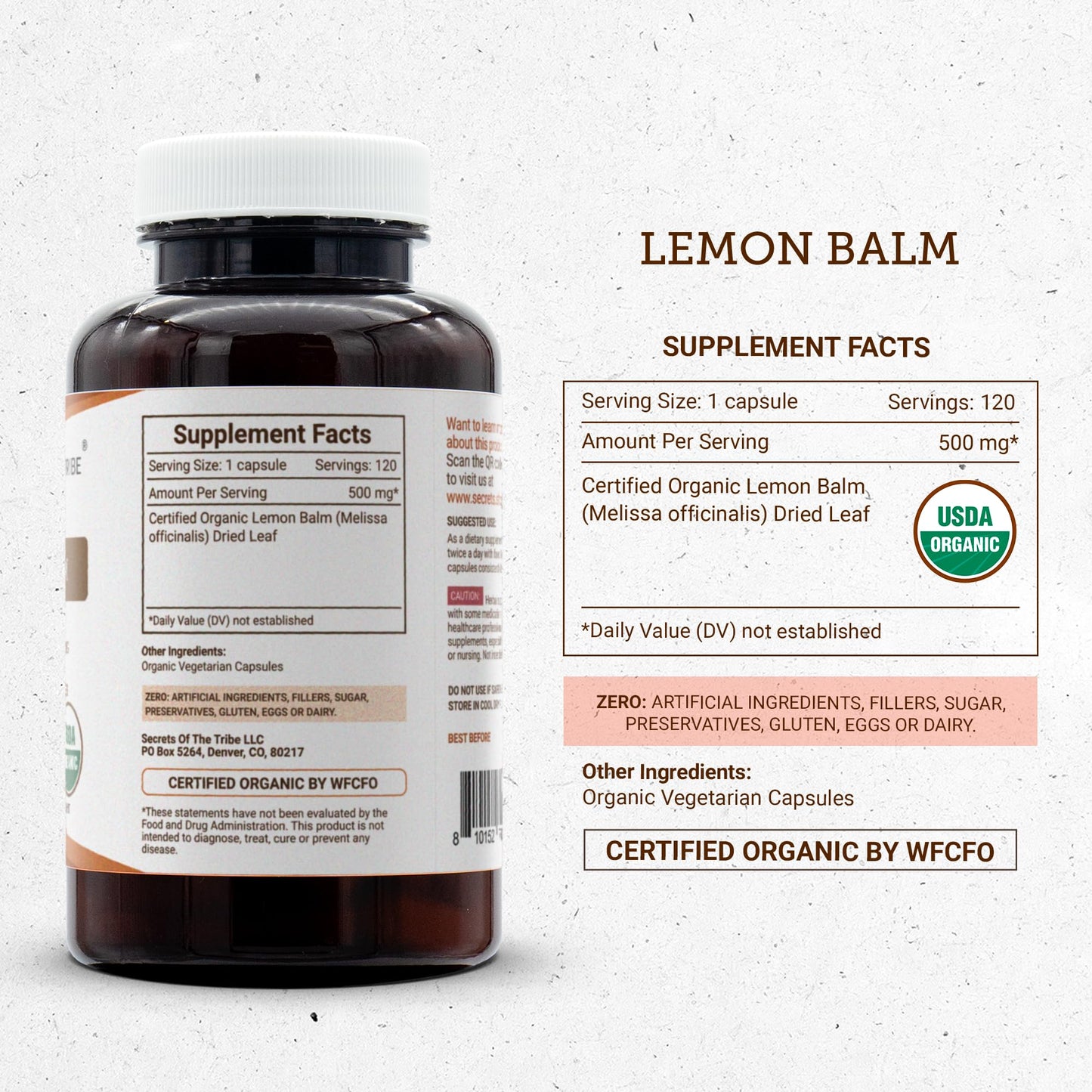 Secrets of the Tribe Lemon Balm Capsules 120 Count