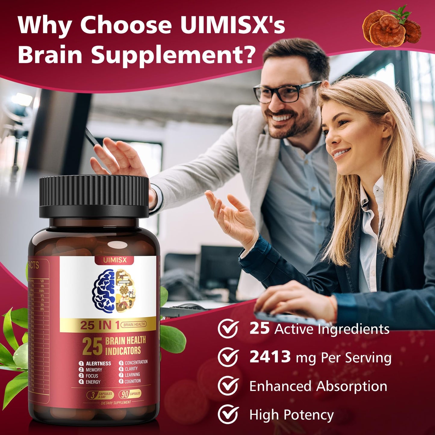 UIMISX Alpha GPC, Huperzine-A, L-Tyrosine and Phosphatidylserine, Plus Vitamin B6 & B12 Capsules, 90 Count
