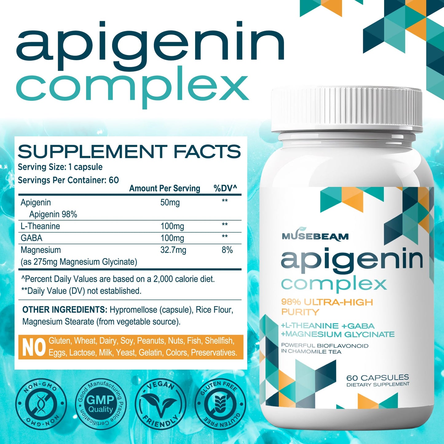 Musebeam Apigenin Supplement for Rest and Relaxation Support Capsule, 60 Count