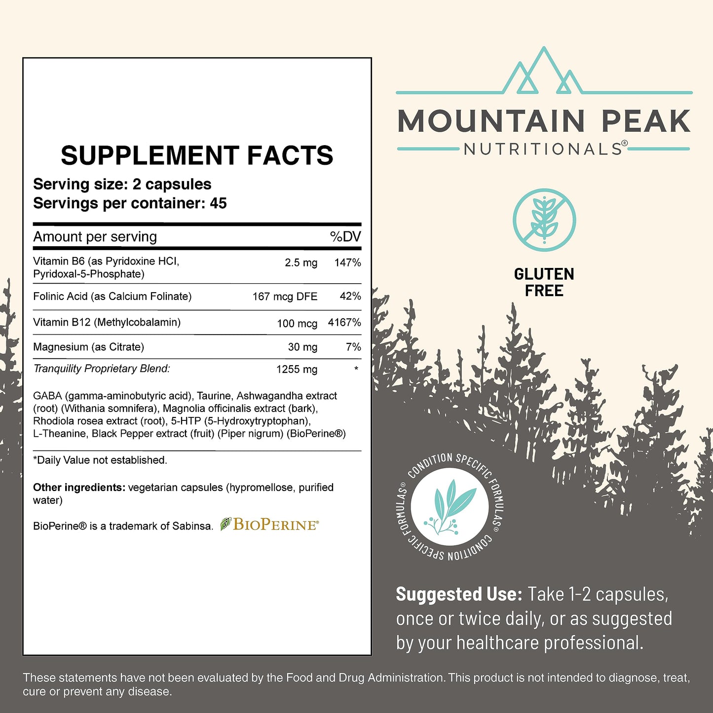 Mountain Peak Nutritionals Tranquility Formula Vegetarian Capsules 90