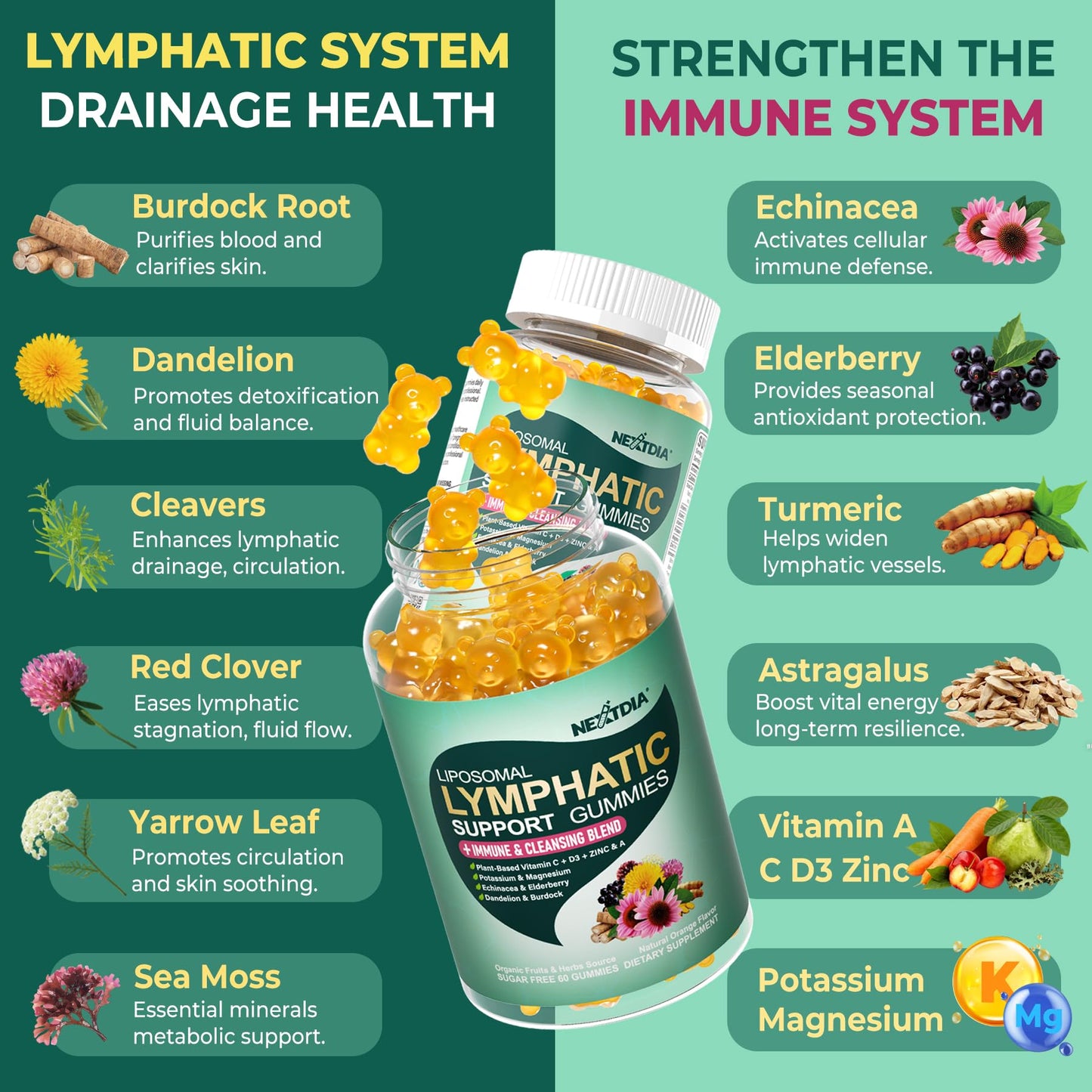 Nextdia Liposomal Lymphatic Drainage Supplements Gummies, 120 Count