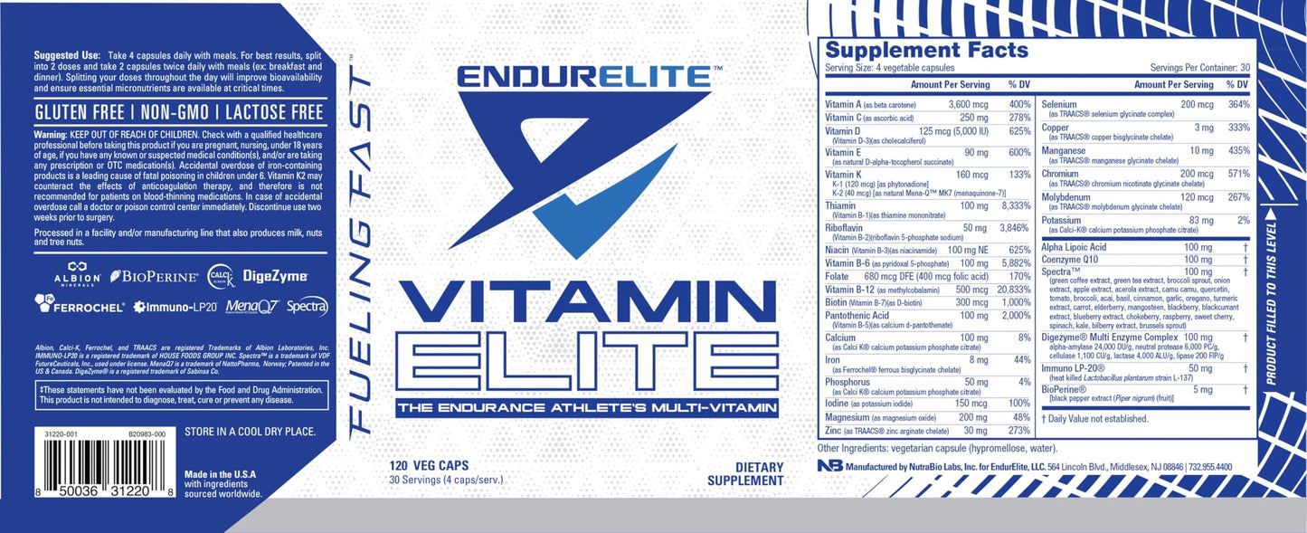 EndurElite Vitamin Elite Complete Multivitamin for Men and Women, Capsules, 120 Count
