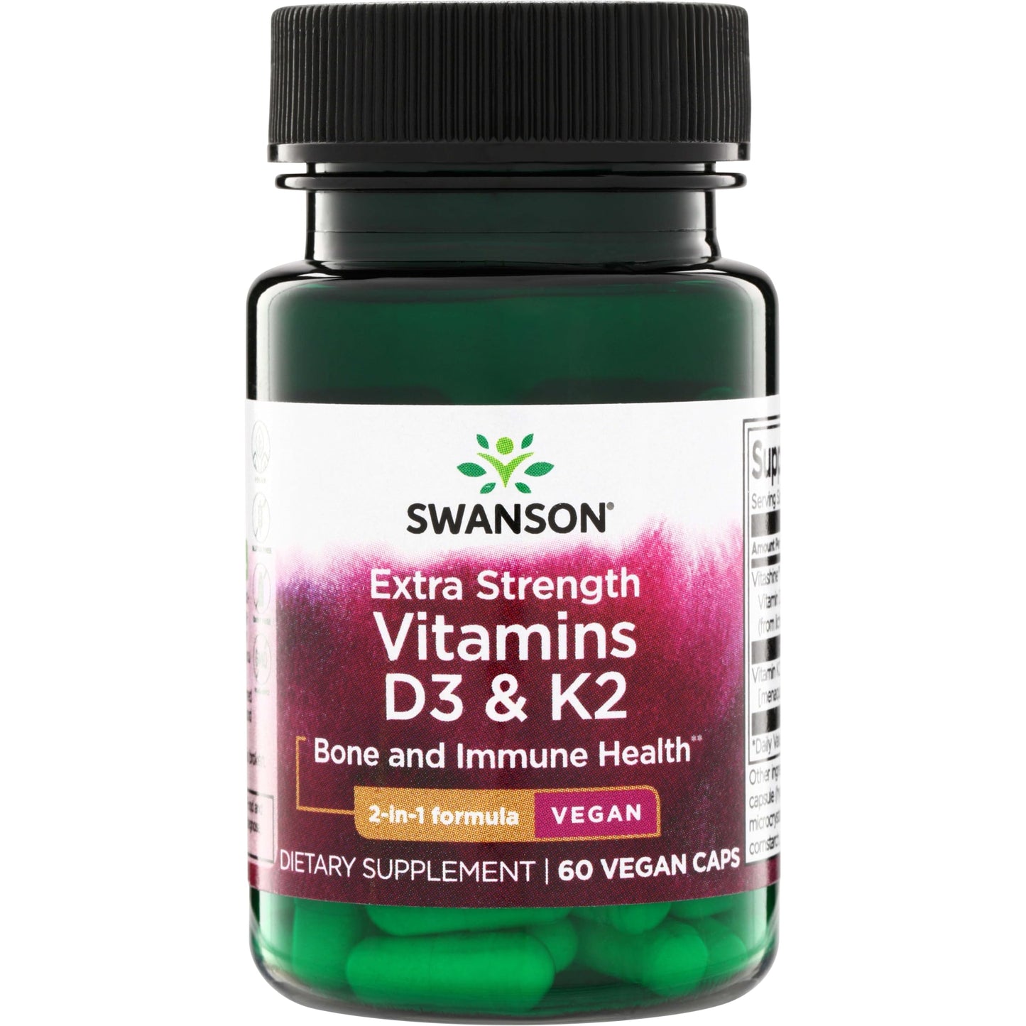 Swanson Extra Strength D3 & K2 Capsules, 60 Capsules