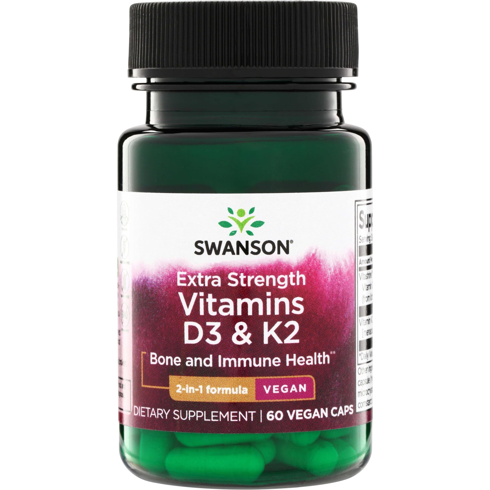 Swanson Extra Strength D3 & K2, 5000 IU & 100 mcg Capsules, 60 Count