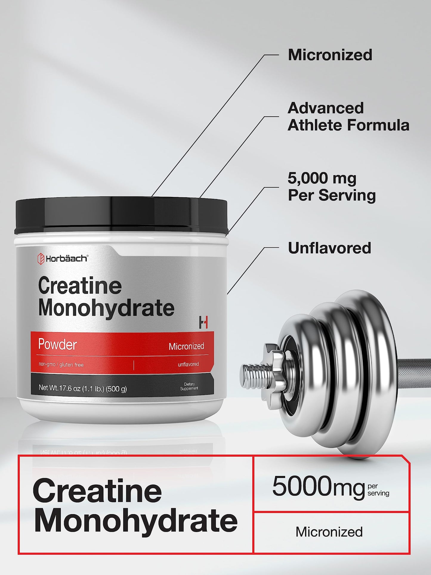 Horbäach Creatine Monohydrate Powder 17.6 oz