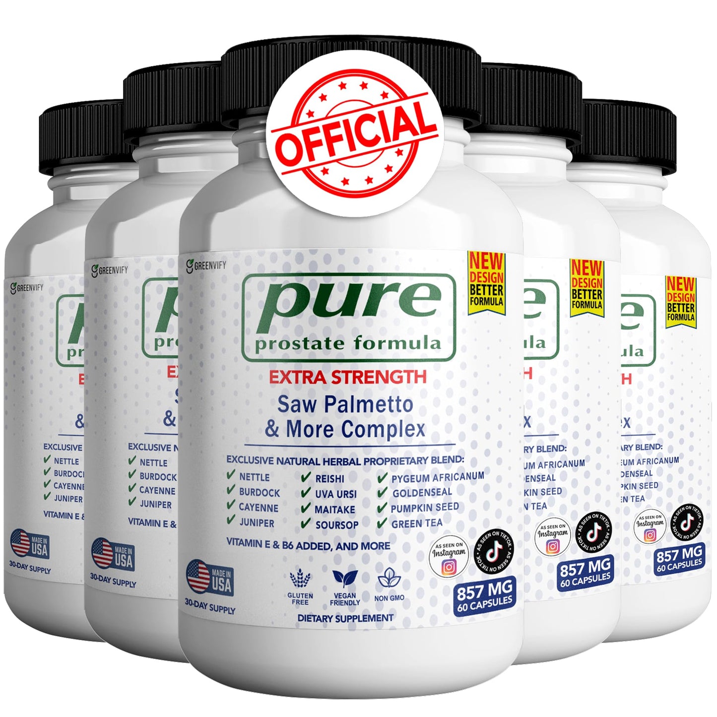 GREENVIFY Pure Prostate Formula Saw Palmetto & More Complex 857 mg Prostate Supplements for Men Capsules, 300 Capsules