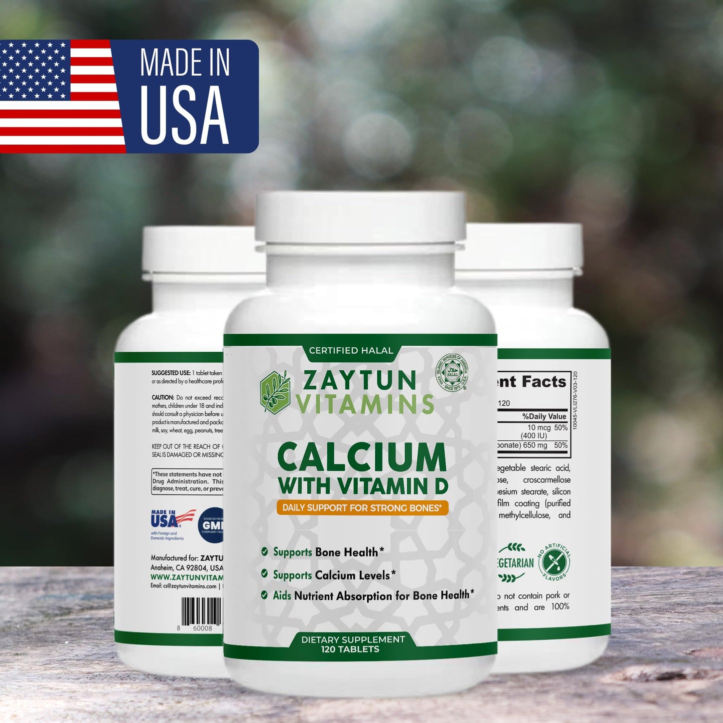 Zaytun Vitamins Halal Calcium + Vitamin D3 for Bone Health Tablets, 120 Count