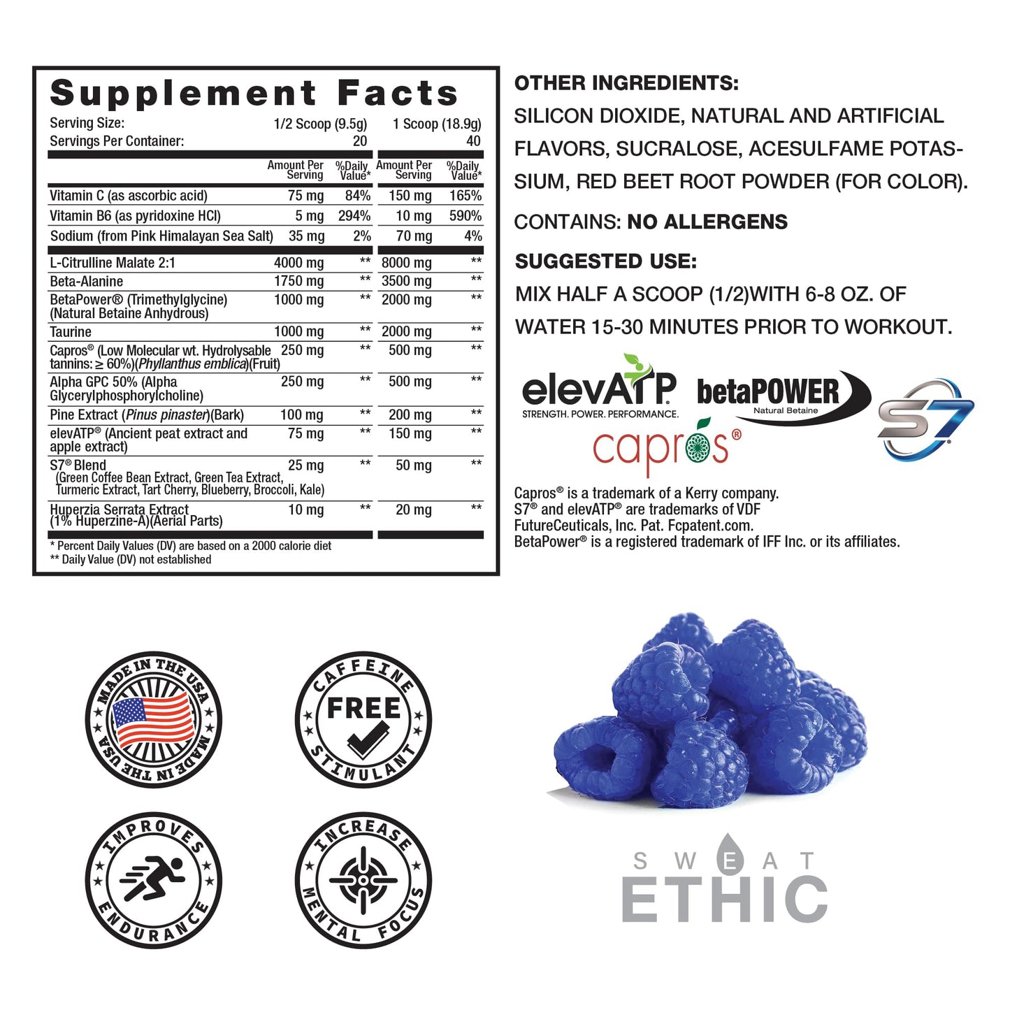 Sweat Ethic Pump Pre Workout Powder, 12 Ounce, 42 Servings
