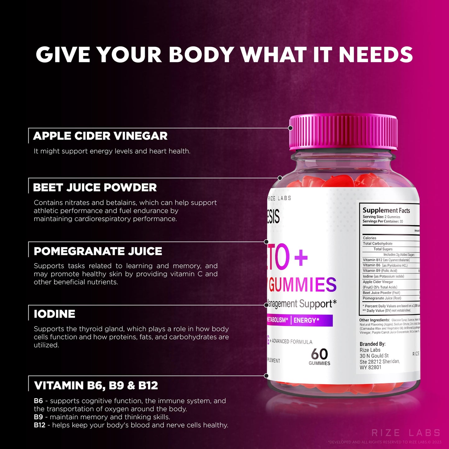 Rize Labs Genesis Keto Keto+ACV Gummies 120 Gummies