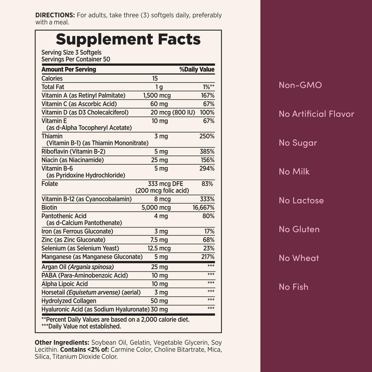 Nature's Bounty Advanced Hair, Skin & Nails, Argan-Infused Vitamin Supplement with Biotin and Hyaluronic Acid Softgels, 150 Count
