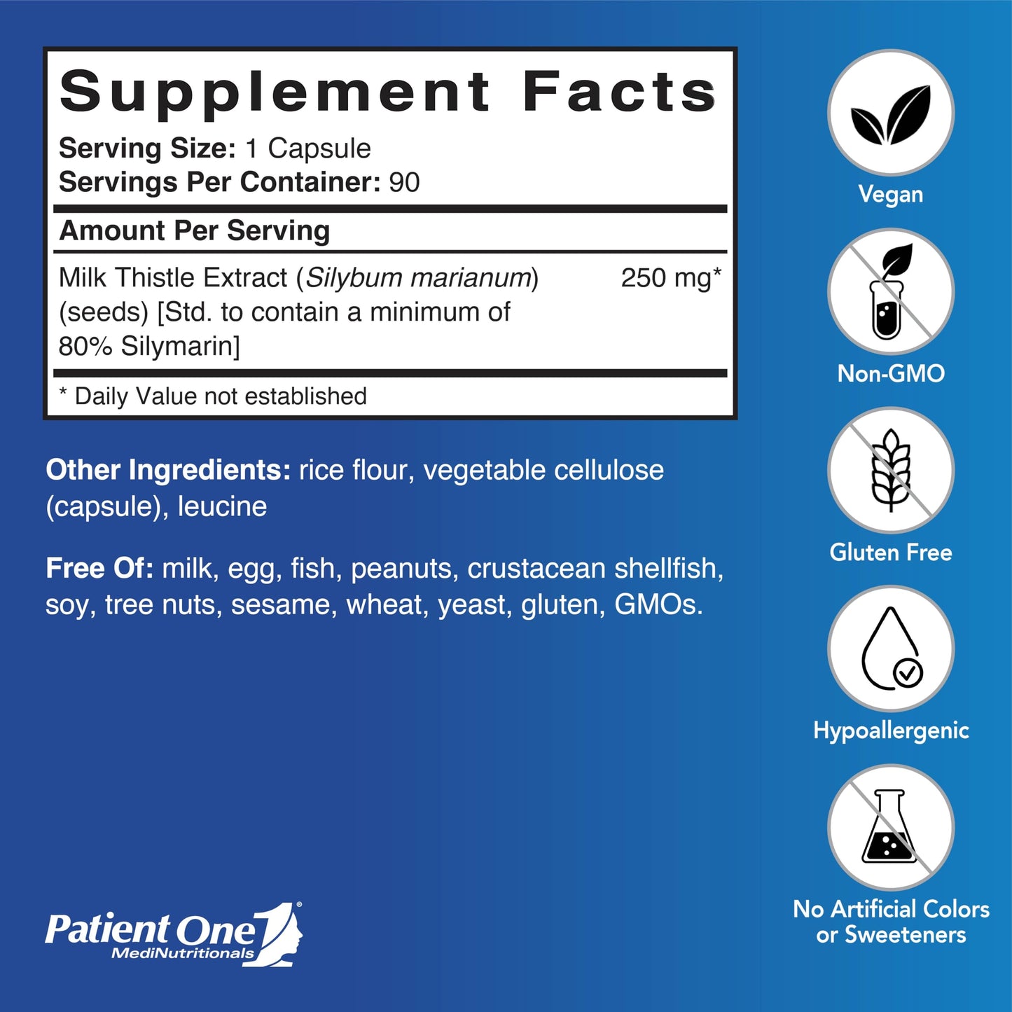 Patient One Milk Thistle Extract 250mg Capsule, 90 Count