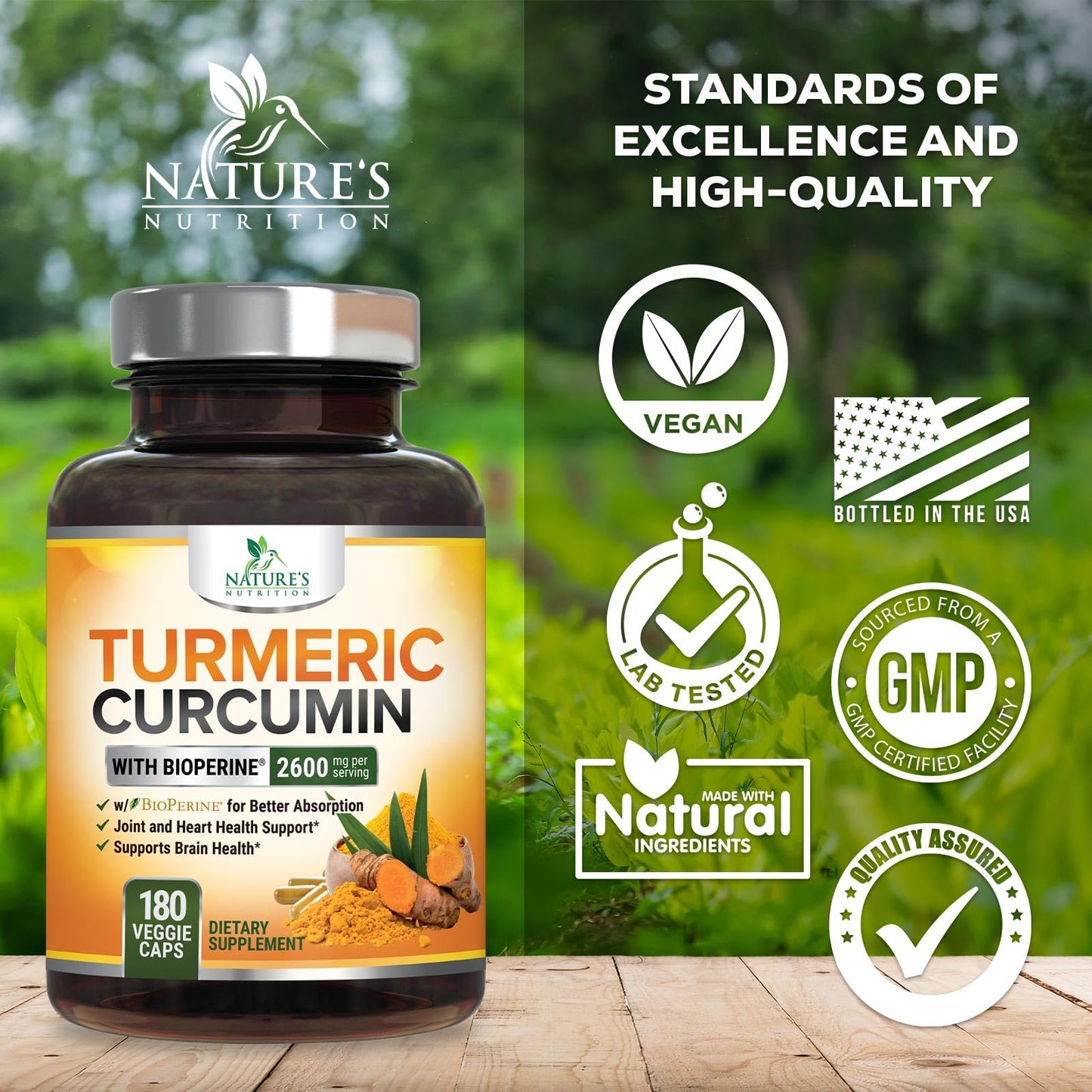 Nature's Nutrition Turmeric Curcumin Supplement 180 Capsules