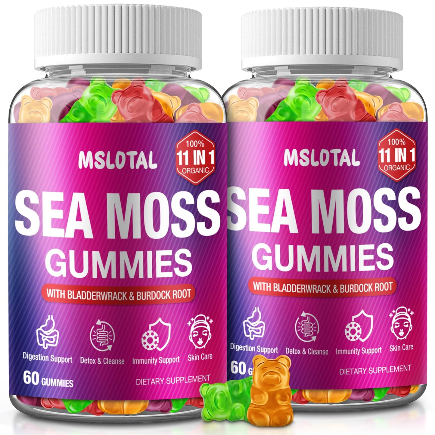 MSLOTAL Irish Sea Moss Gummies with Black Seed Oil, Ashwagandha, Bladderwrack & Burdock Root, Shilajit Immune Support, Vegan, 120 Gummies