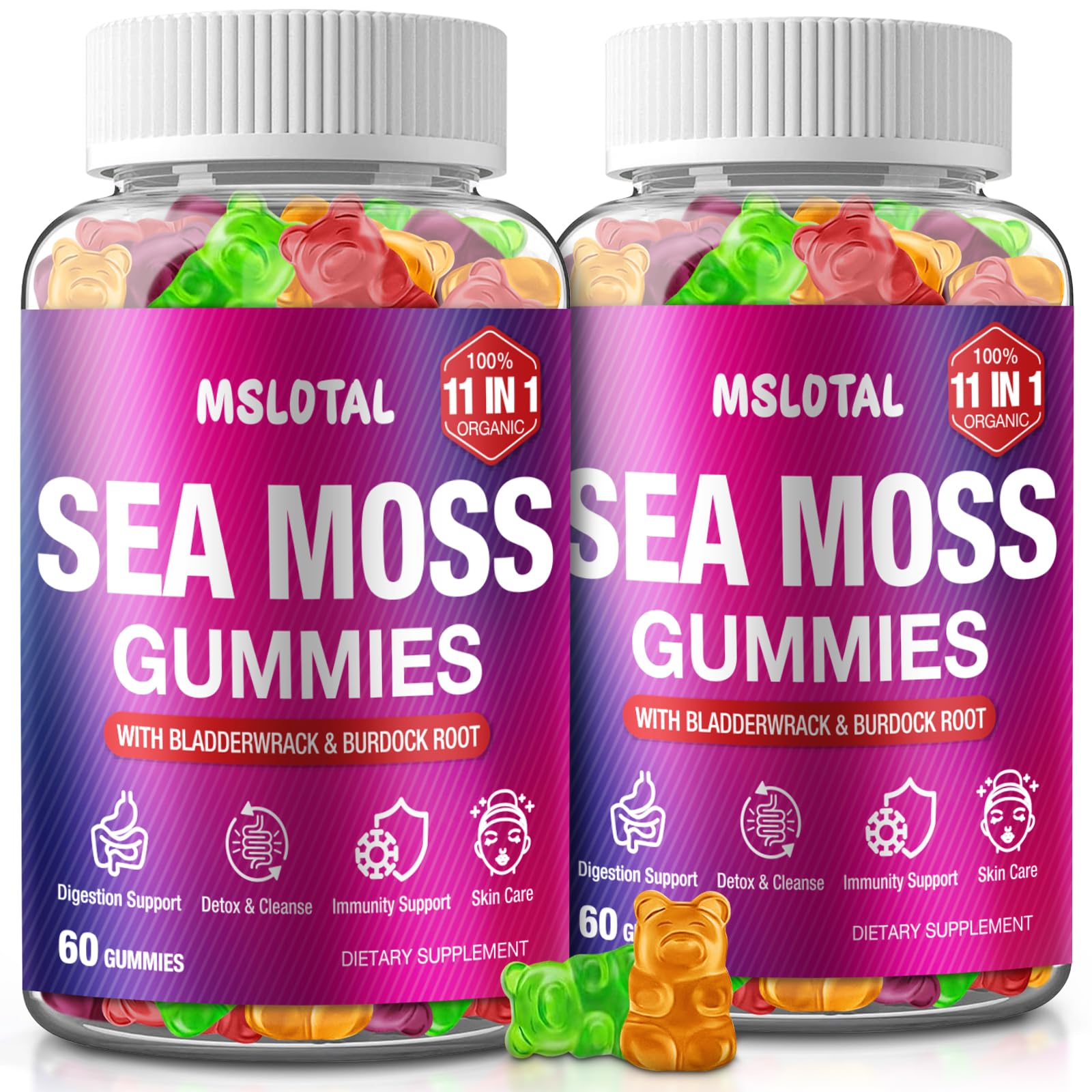 MSLOTAL Irish Sea Moss Gummies with Black Seed Oil, Ashwagandha, Bladderwrack and Burdock Root, Organic Sea Moss Gummies with Shilajit, Immune Support, Vegan, 120 Gummies