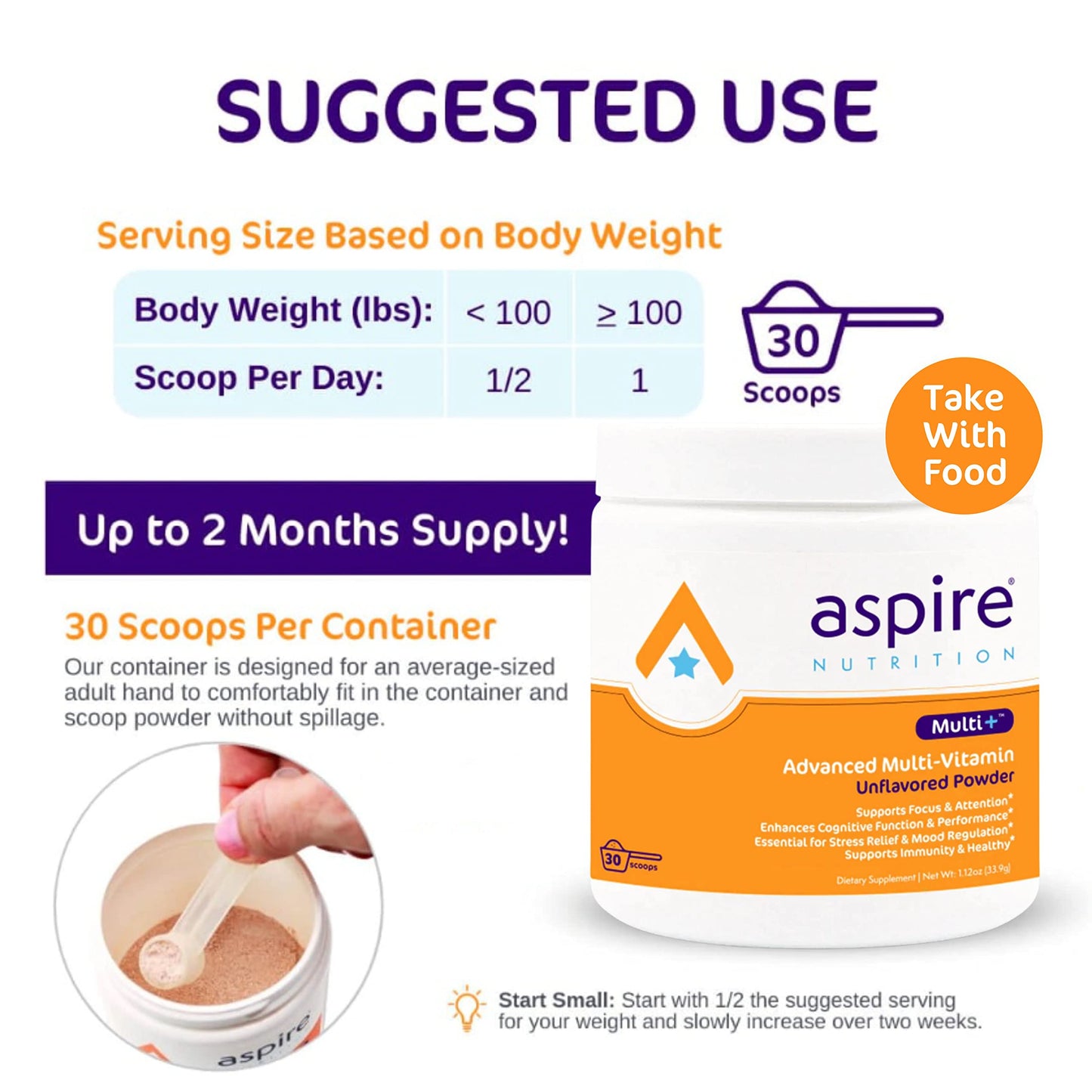 Aspire Nutrition Multi+™ Advanced Multivitamin for Kids, Men & Women Powder 30 oz