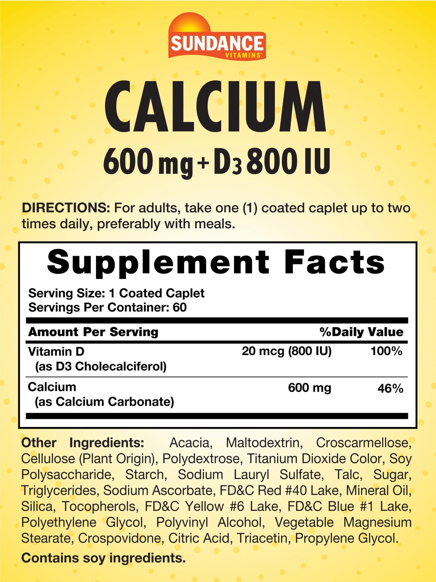 Sundance Calcium 600mg with D3 Caplets, 60 Count