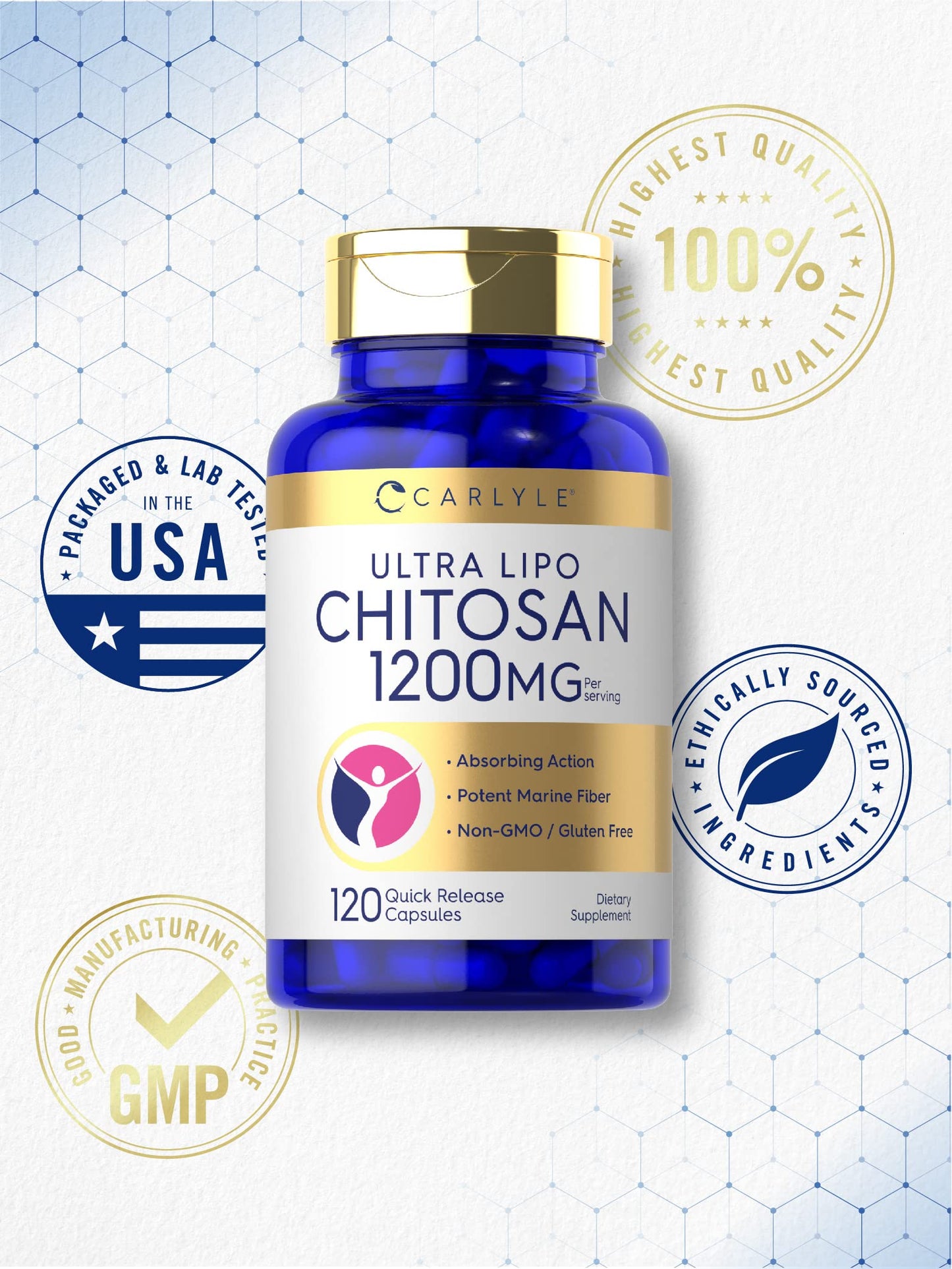 Carlyle Chitosan Supplement 1200mg Capsules 120 Count