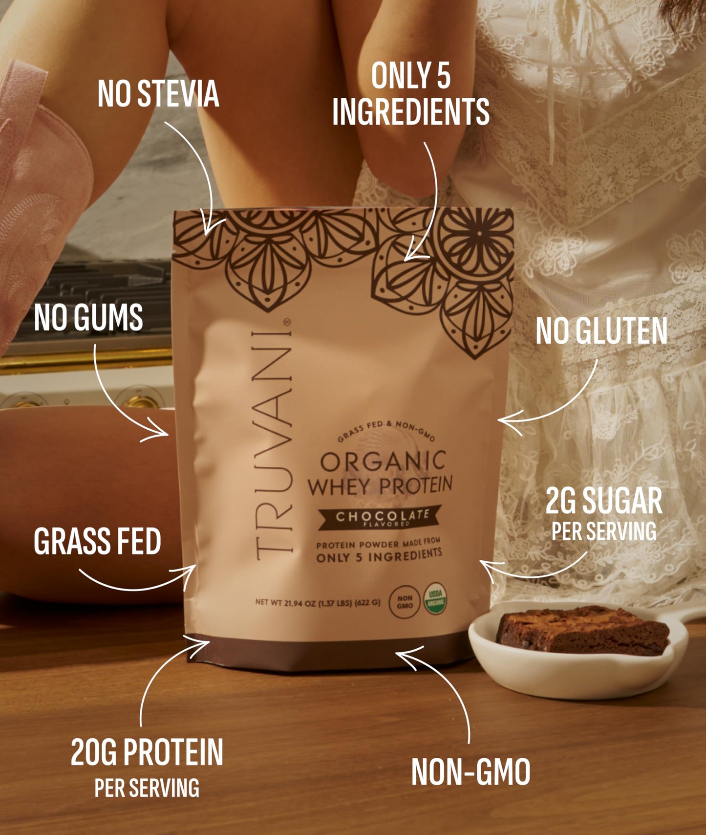 Truvani Organic Whey Protein Powder Chocolate, 1.09 oz