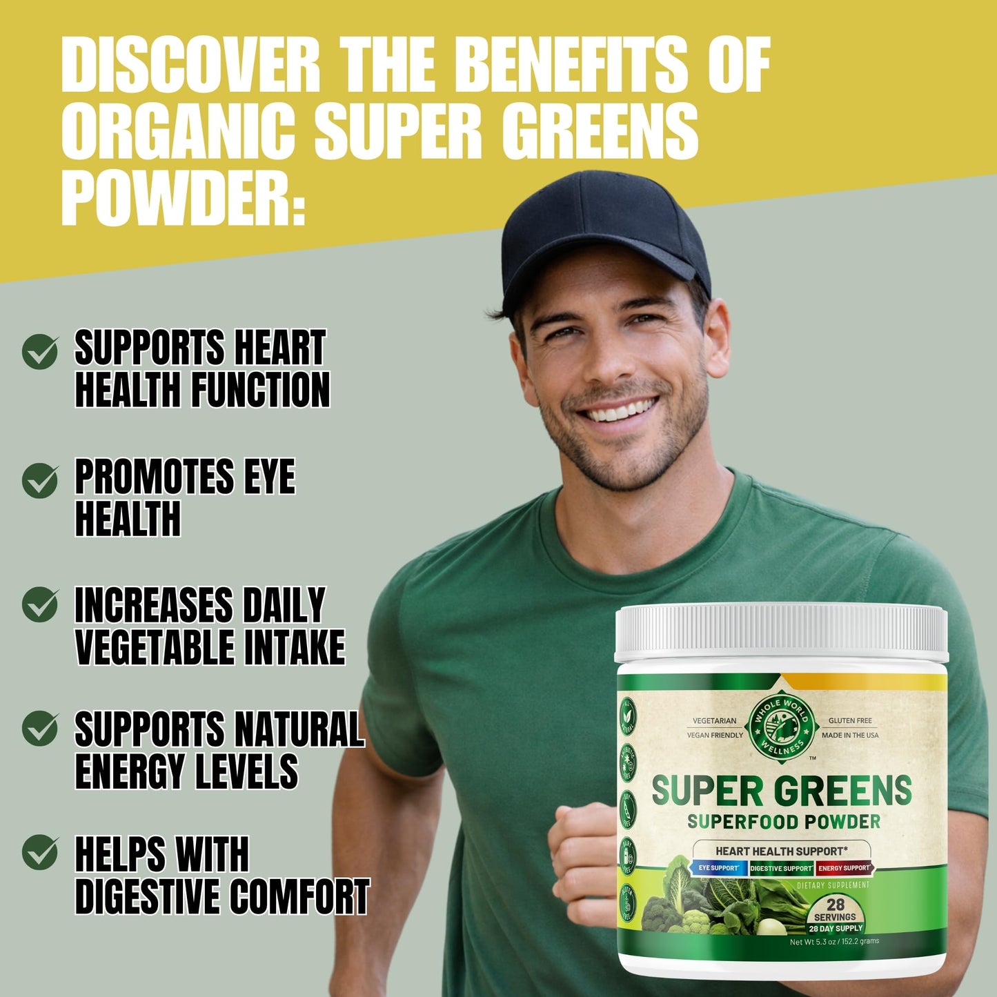WHOLE WORLD WELLNESS Organic Super Greens Powder Citrus Punch 5.3 Ounce