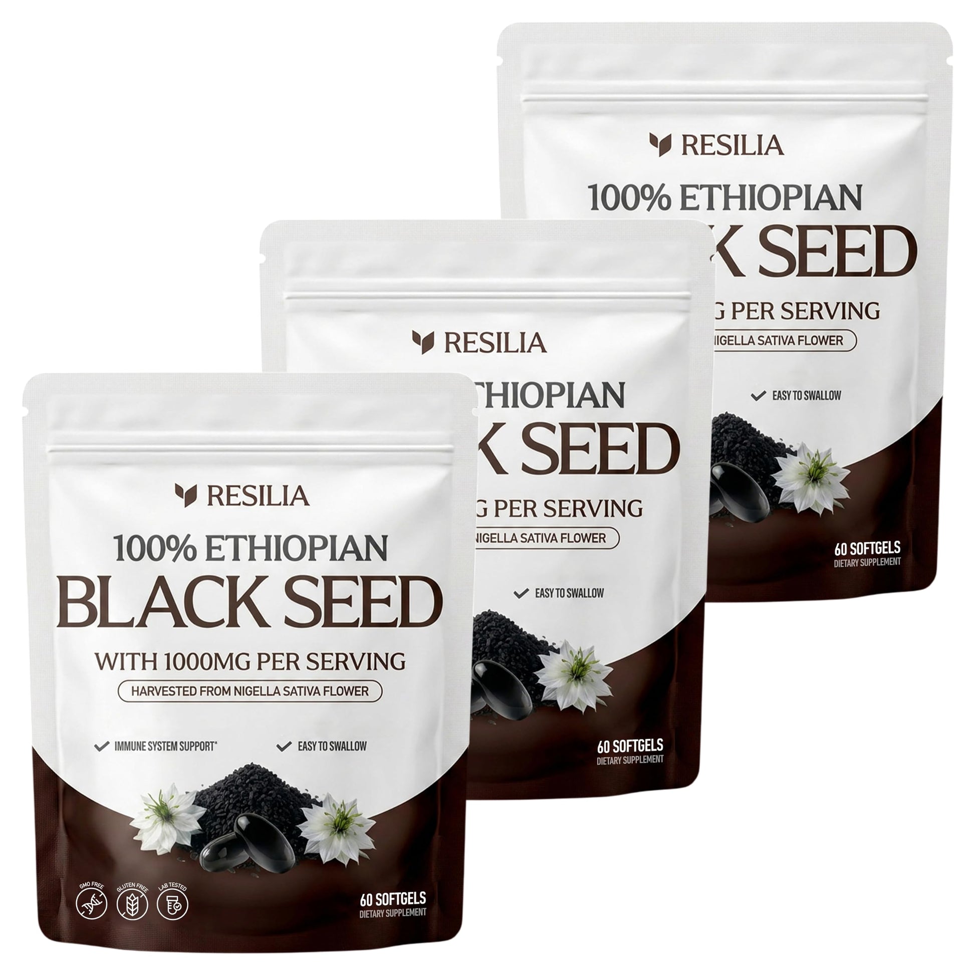Resilia Oil Of Oregano Ethiopian Black Seed Softgels 1000mg Per Serving – Nigella Sativa Seed Oil Supplement – Digestive & Immune Support – Easy to Swallow Softgels, 180 Softgels