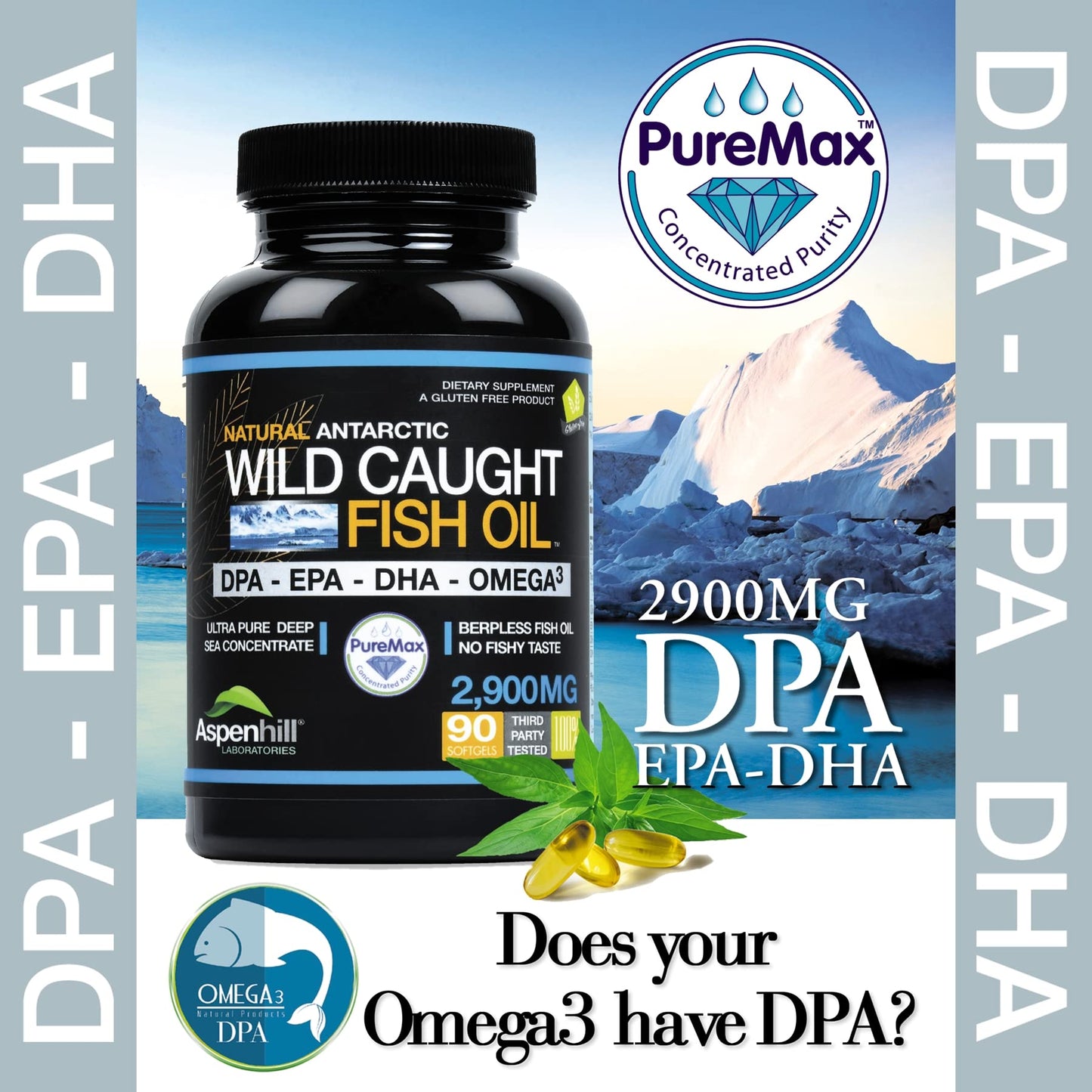 Aspen Hill Laboratories Wild Caught Omega Fish Oil 2900 mg SoftGels, 60-count