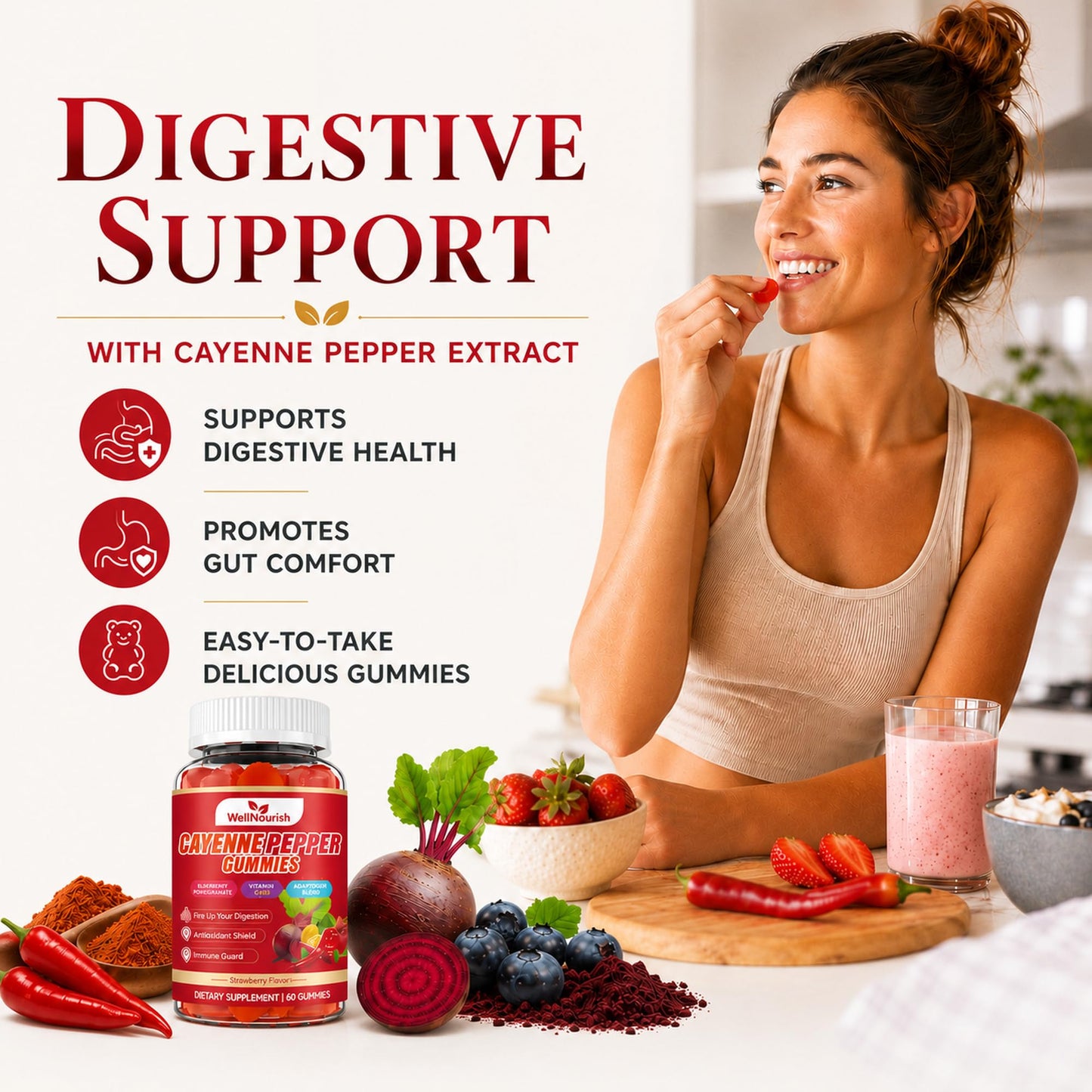Wellnourish Cayenne Pepper Gummies with Vitamin C and D3, 120 Count