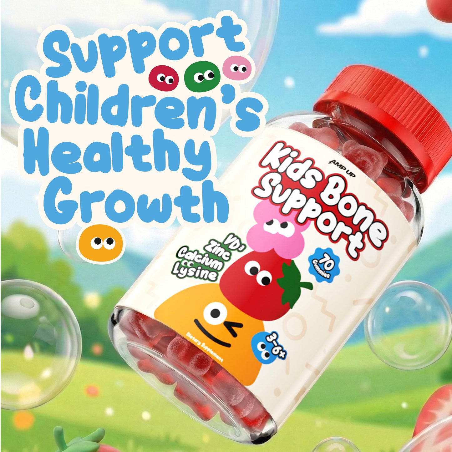 AmpUp Sugar Free Growth Supplement for Kids & Teens Gummy, 70 Count