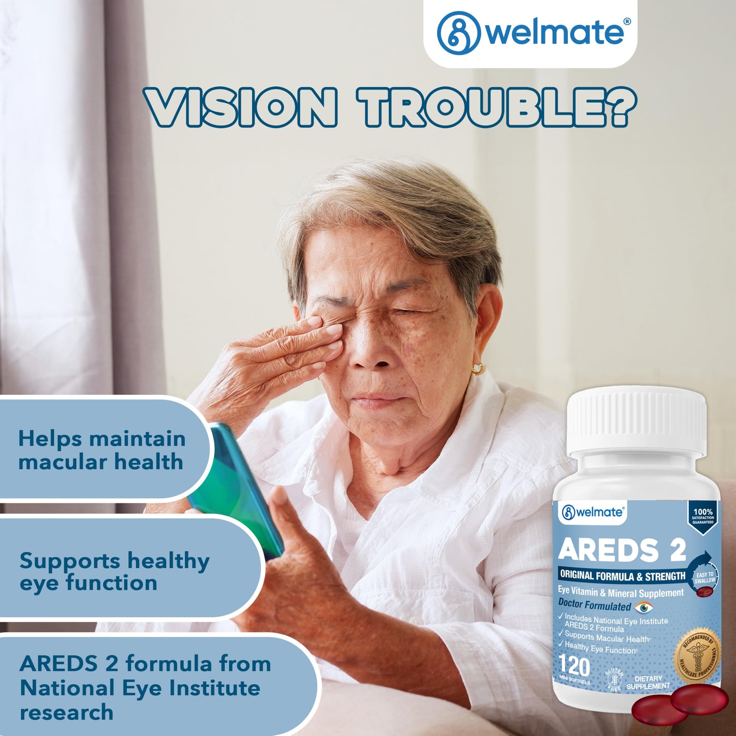 WELMATE AREDS 2 Eye Vitamin and Mineral Supplement Softgels, 120