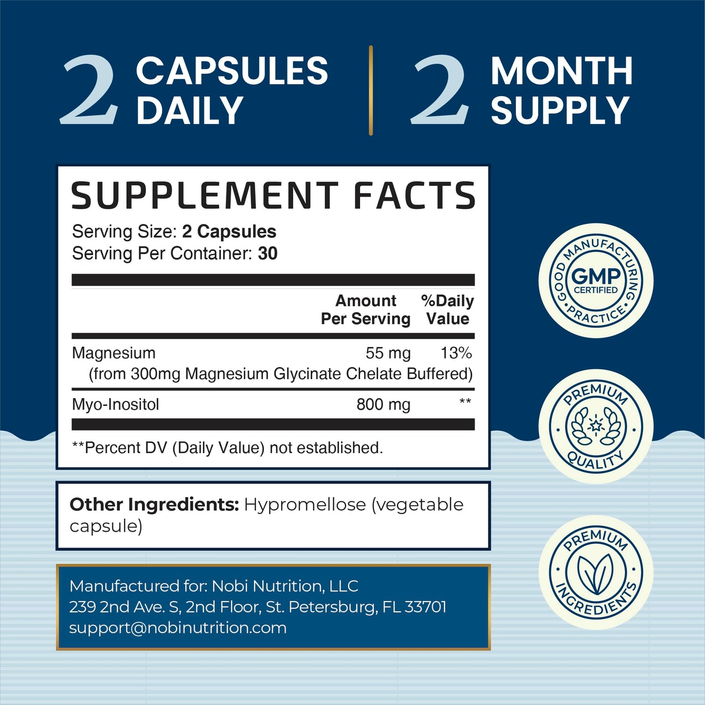 Nobi Nutrition Complete Sleep Support, Myo Inositol + Magnesium Glycinate 1100MG Complex, 60 Capsules