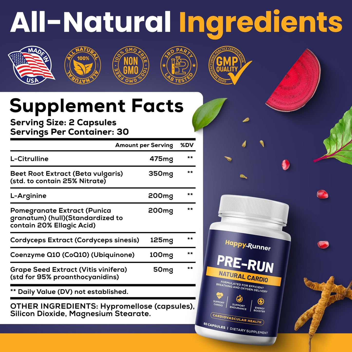 Happy Runner Pre-Run Capsule, 60 Capsules