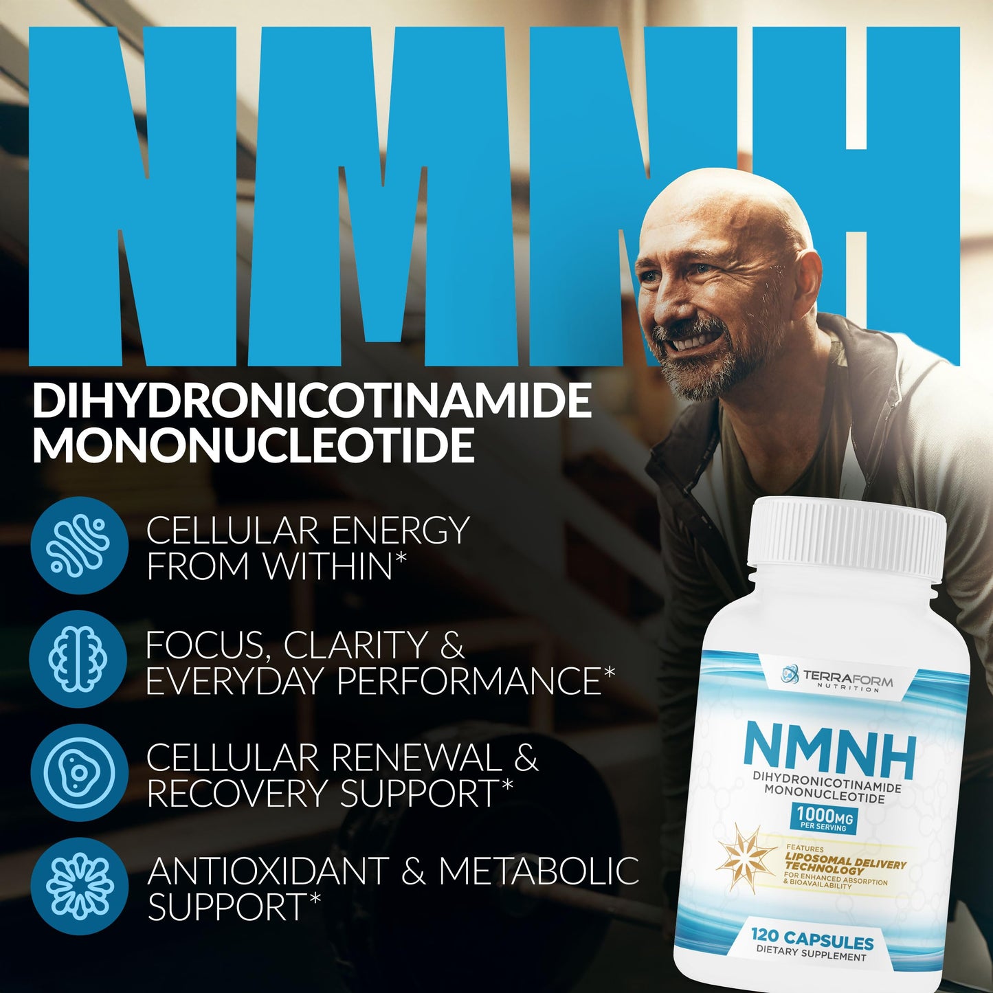 TerraForm Nutrition NMNH Dihydronicotinamide Mononucleotide 1000mg Capsule 1 Count