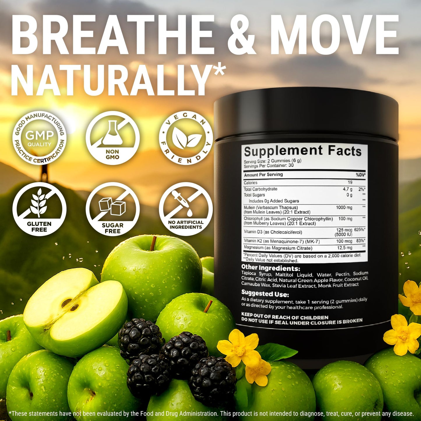 KEY ELEMENTS Mullein Gummies with Chlorophyll, Vitamin D3 5000 IU & Vitamin K2 100 MCG Gummy 60 Count