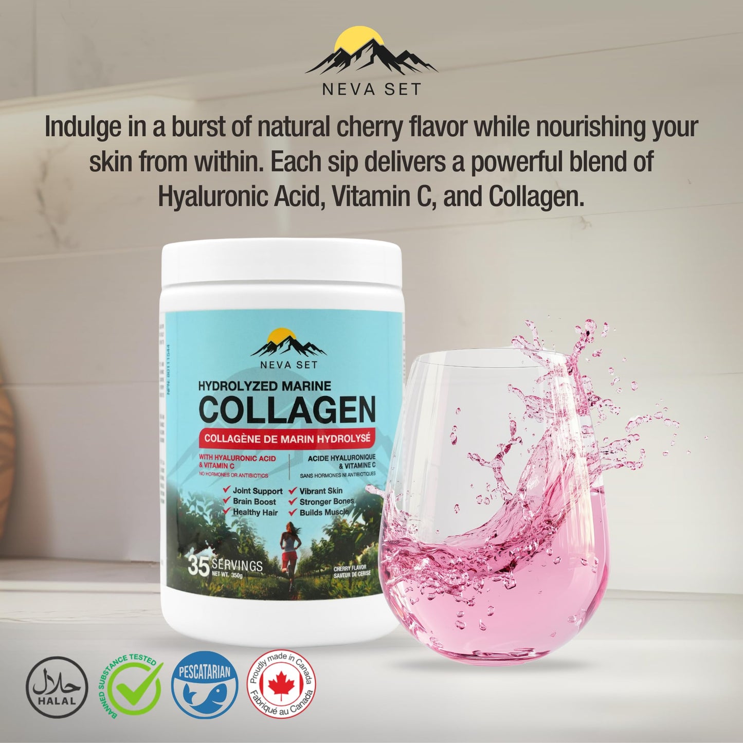 Neva Set Hydrolyzed Marine Collagen with Hyaluronic Acid & Vitamin C Powder 12.5