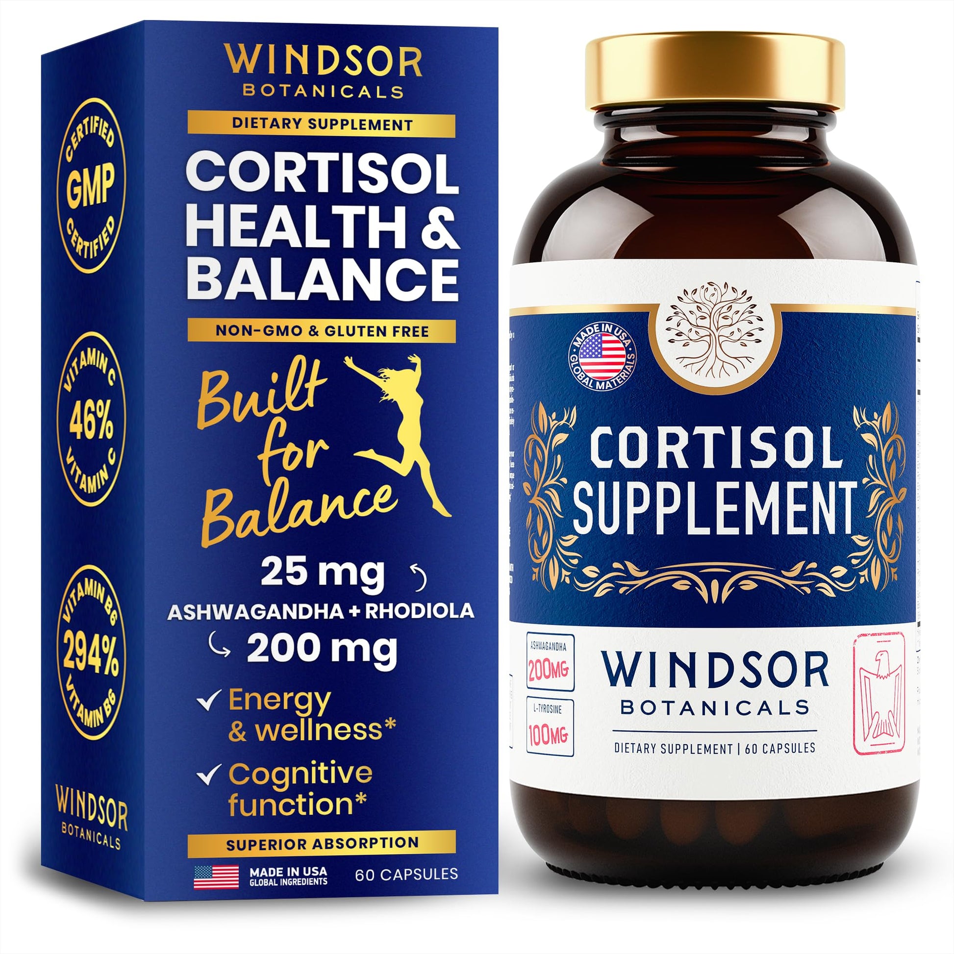Windsor Botanicals 15-IN-1 Cortisol Supplements Capsules, 60 Count