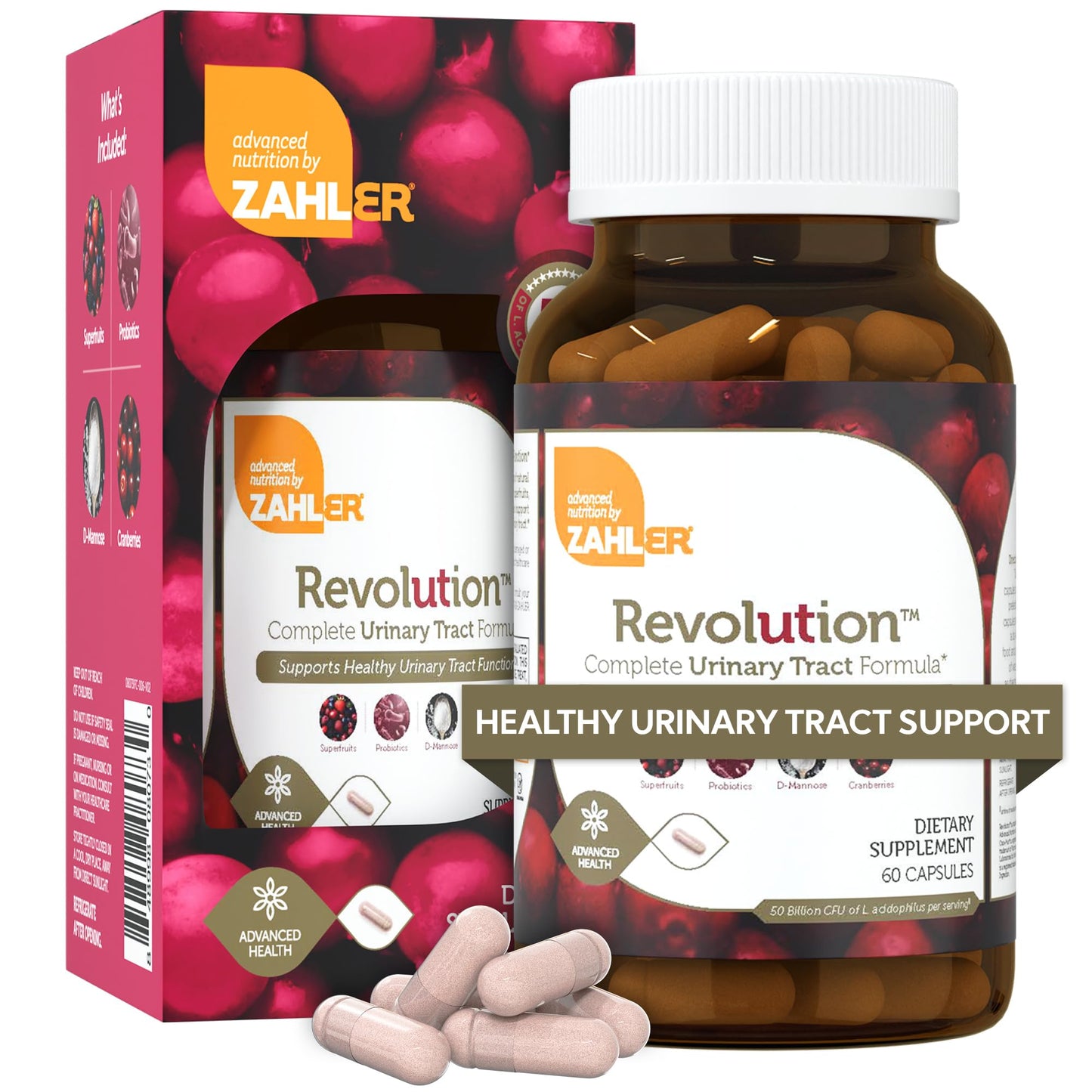 Zahler Revolution Complete Women's Urinary Tract Health Formula with Probiotics UTI Pills 1200mg D-Mannose and Cranberry Supplement Urinary Tract Infection Support for Women, 60 Capsules