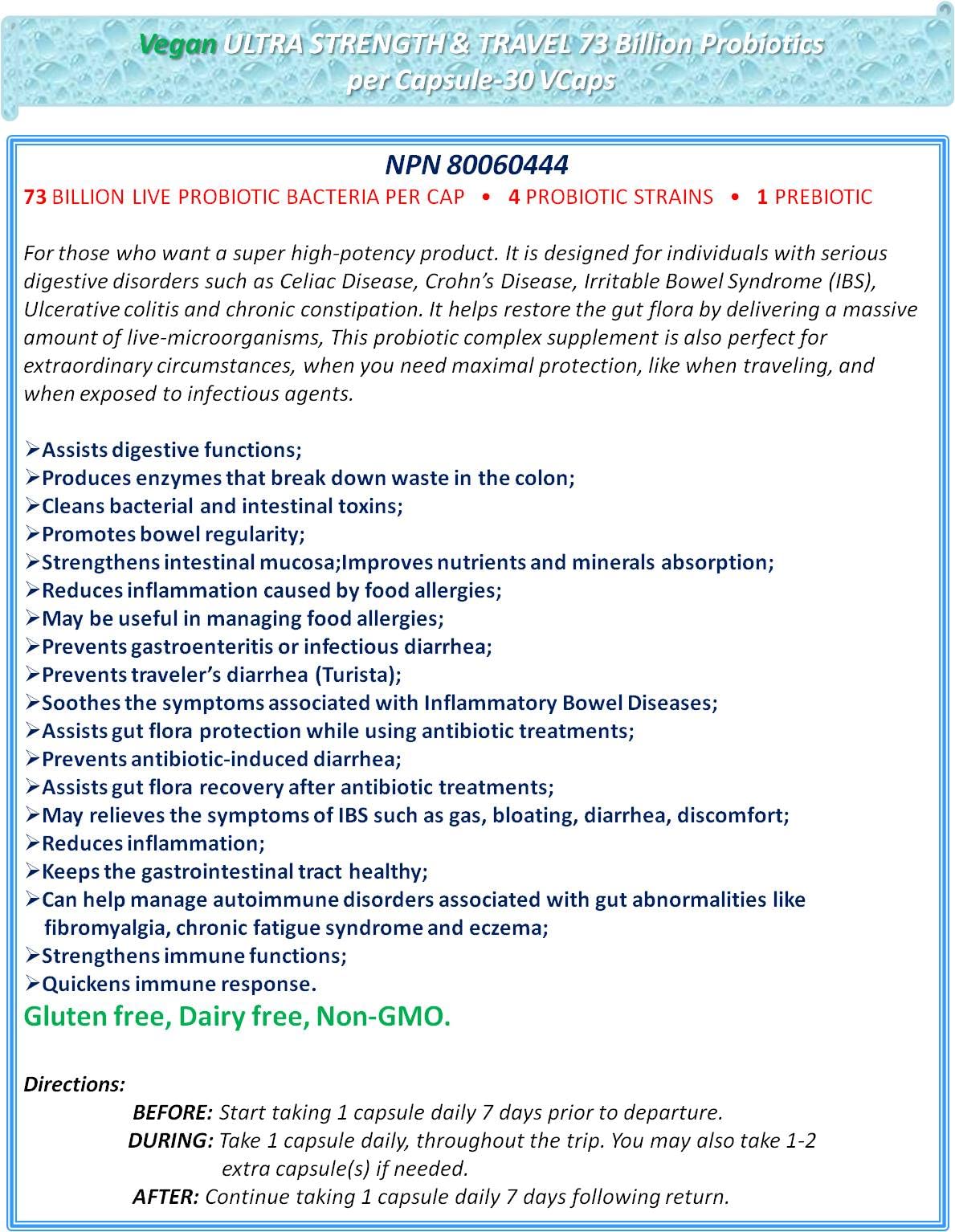 NOVA Probiotics Vegan Ultra Strength & Travel 73 Billion Probiotics Capsule 30 Count