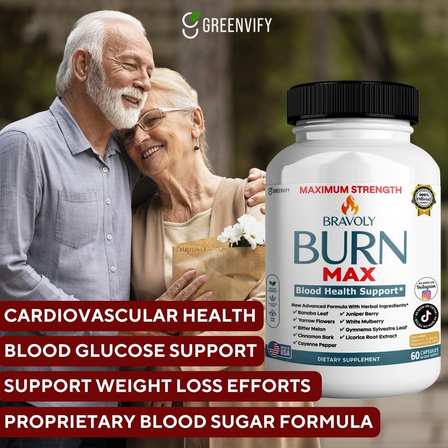 GREENVIFY Bravoly Burn Max Blood Health Support Maximum Strength 60 Capsules