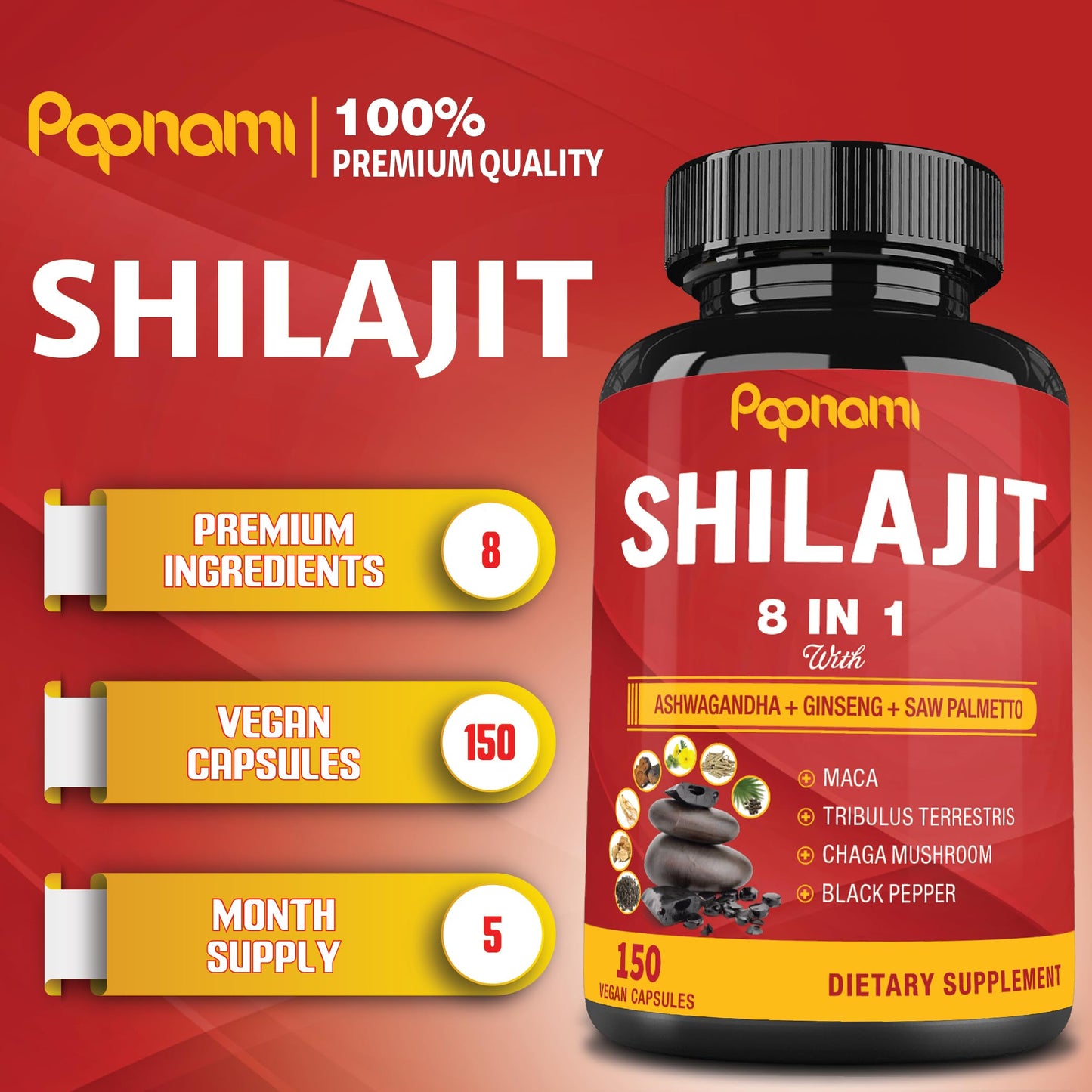 Papnami Shilajit Himalayan Supplement for Men & Women Capsule 150 Count