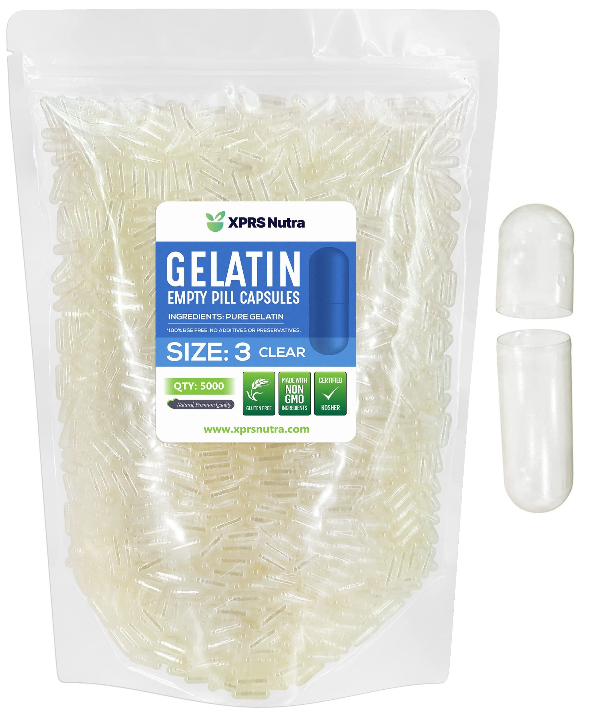 XPRS Nutra Size 3 Empty Gelatin Capsules, 5000 Count